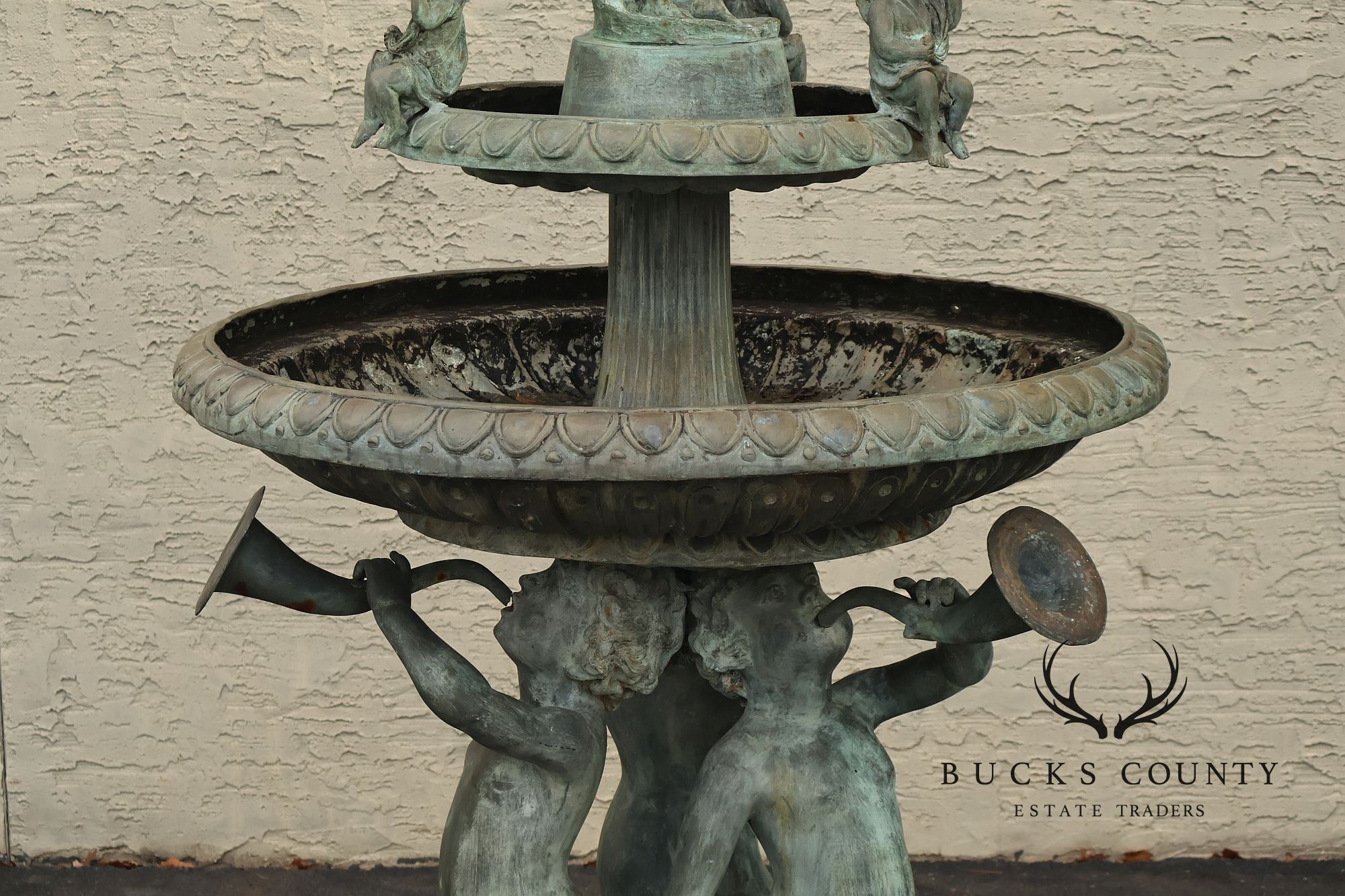 Vintage Two Tier Cherub Bronze Garden Fountain