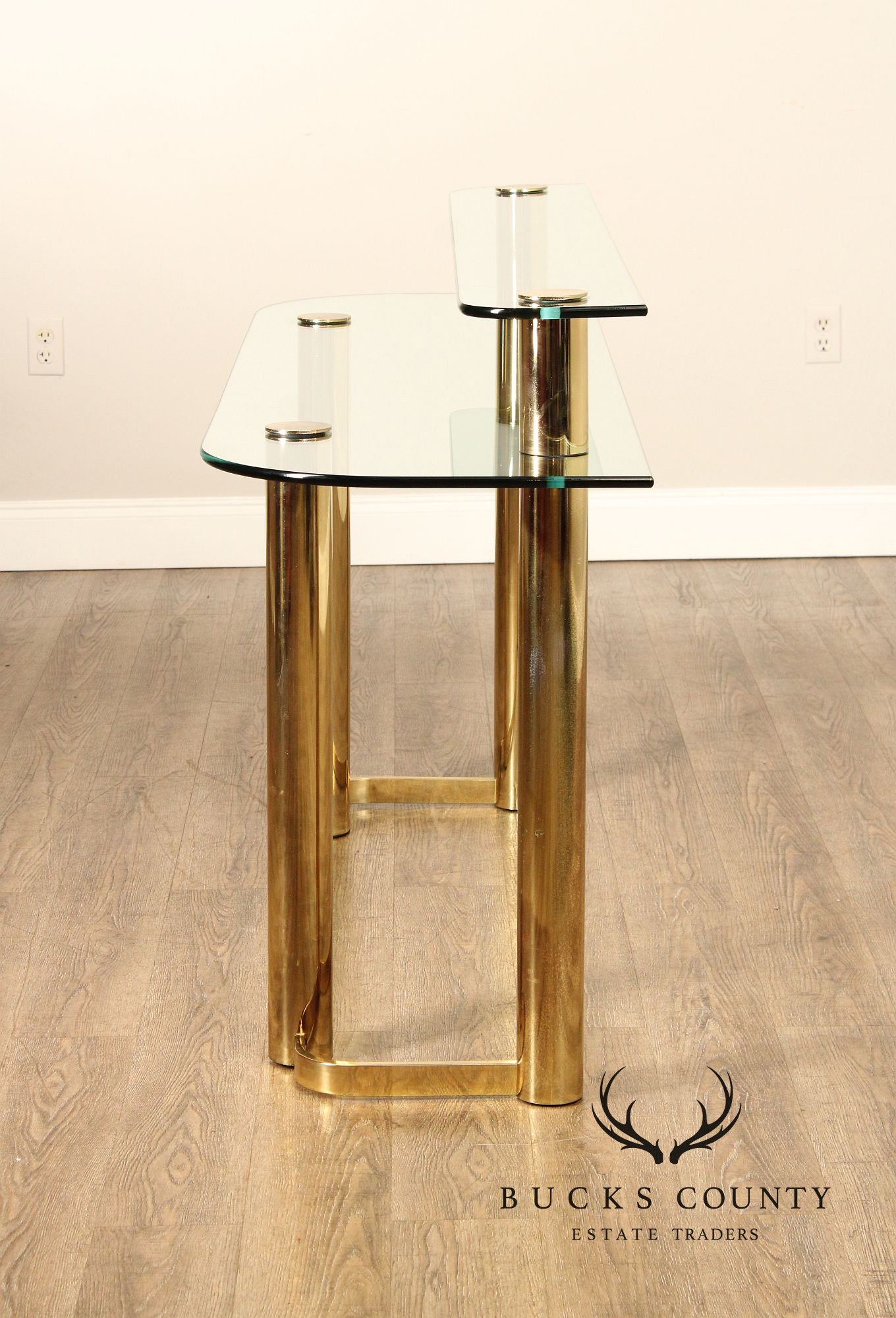 Hollywood Regency Postmodern Two-Tier Glass Top Console Table