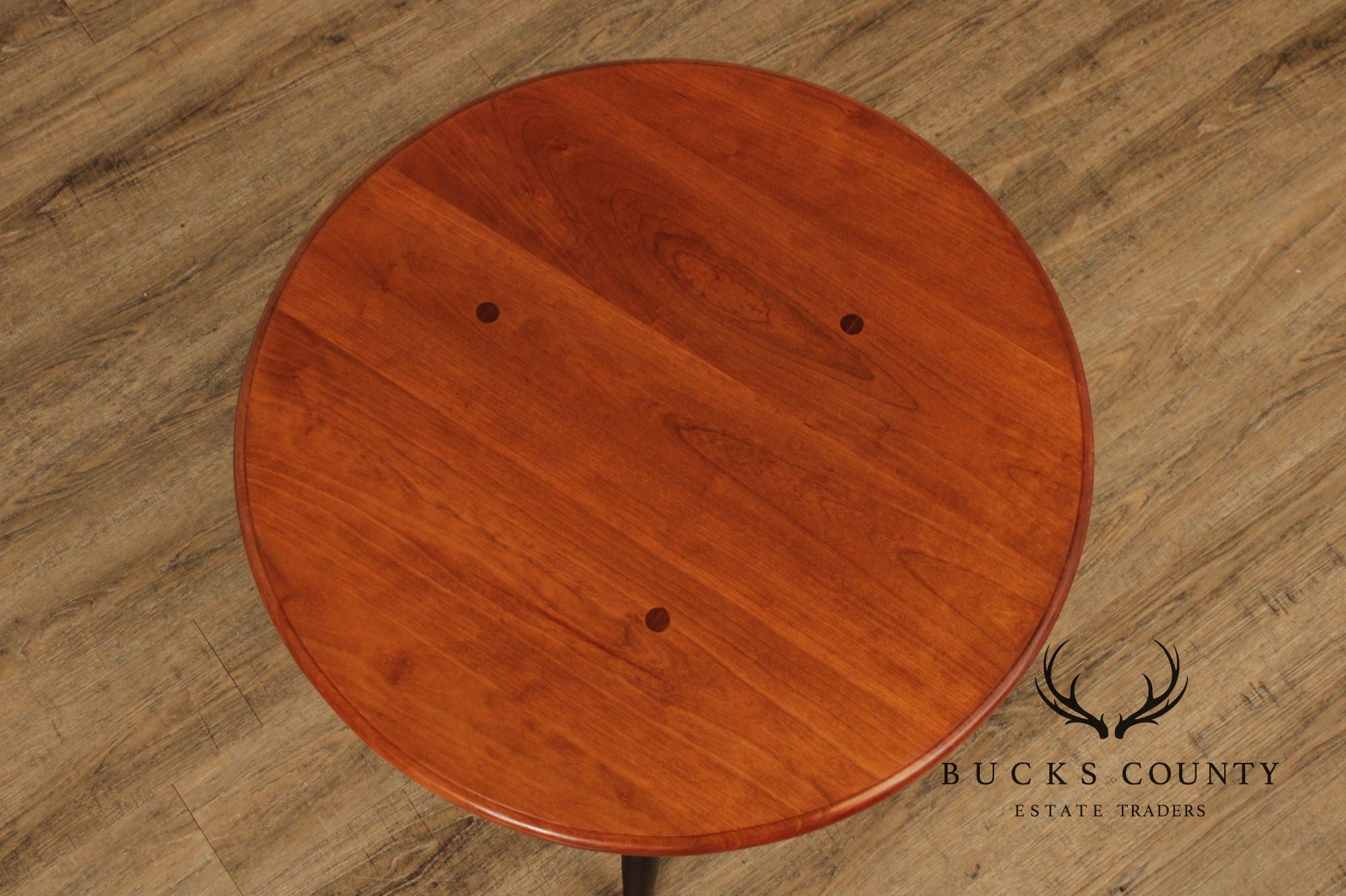 Custom Crafted Windsor Style Round Cherry and Ebonized Maple Side Table