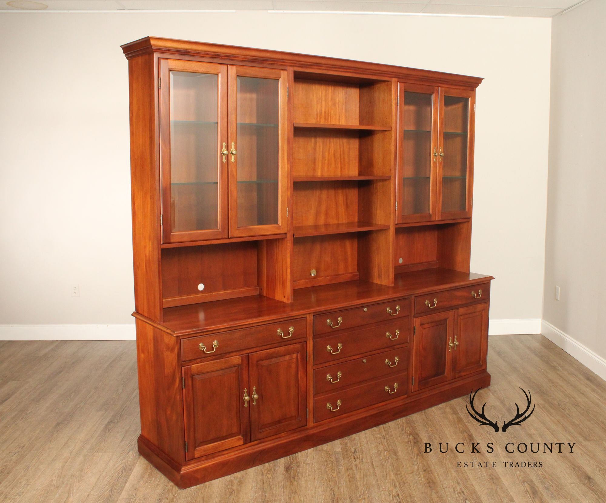 Stickley Chippendale Style Large Mahogany Credenza Bookcase