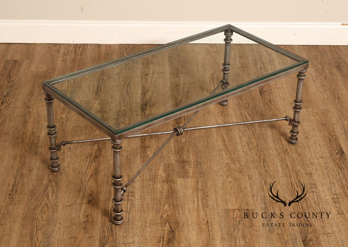 Vintage Neoclassical Style Silvered Iron And Glass Coffee Table