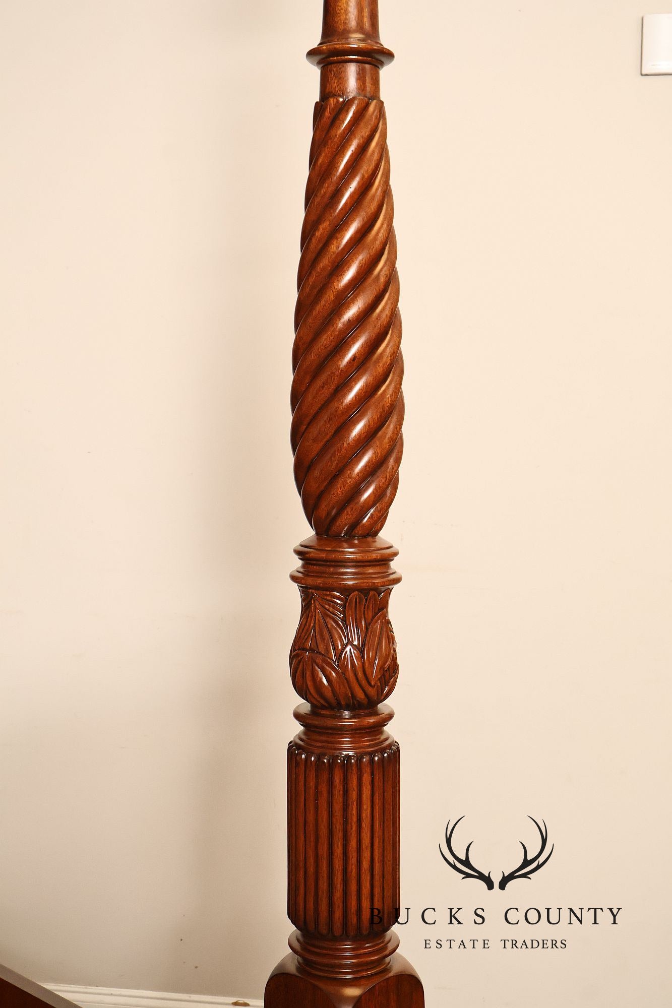 Colonial Revival Carved Mahogany King Size Four Poster Bed