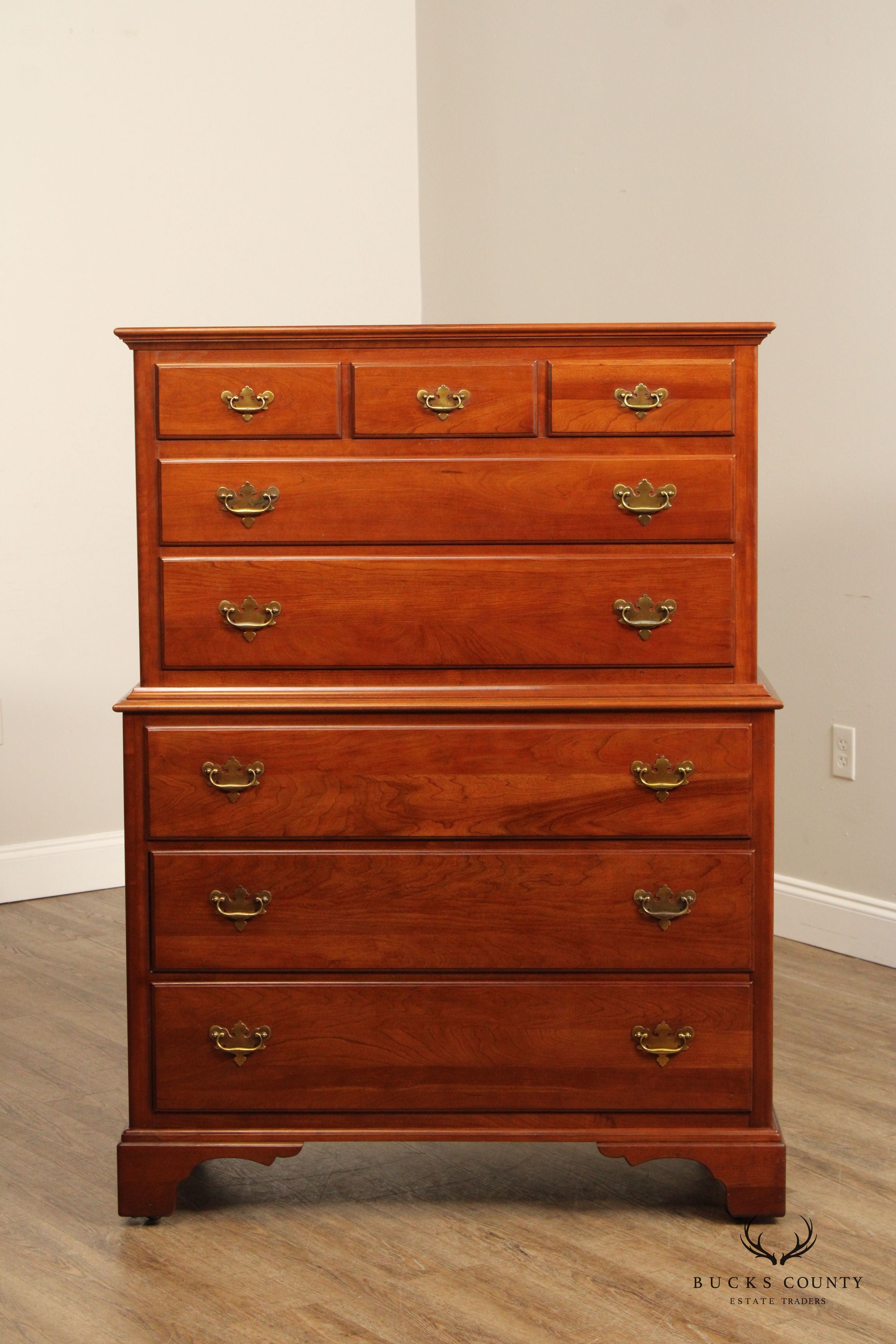 Unique Furniture Makers Vintage Chippendale Style Solid Cherry Chest on Chest