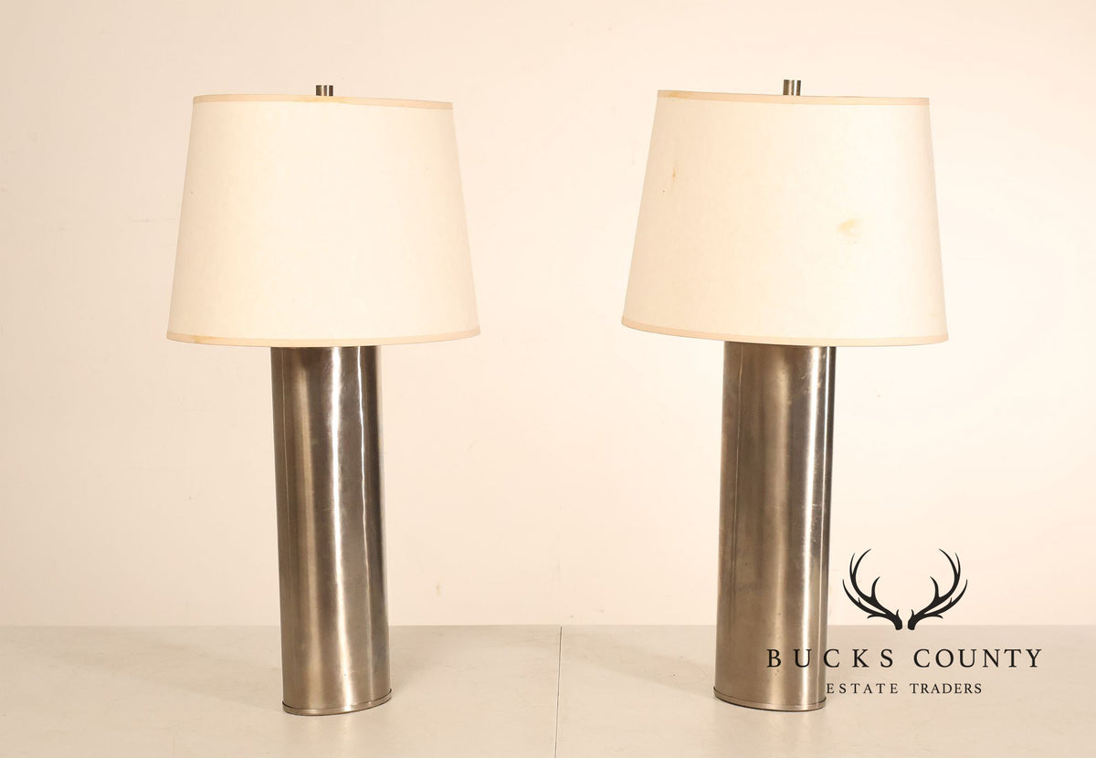 Comfort Co. Modernist Pair of Cylindrical Metal Table Lamps