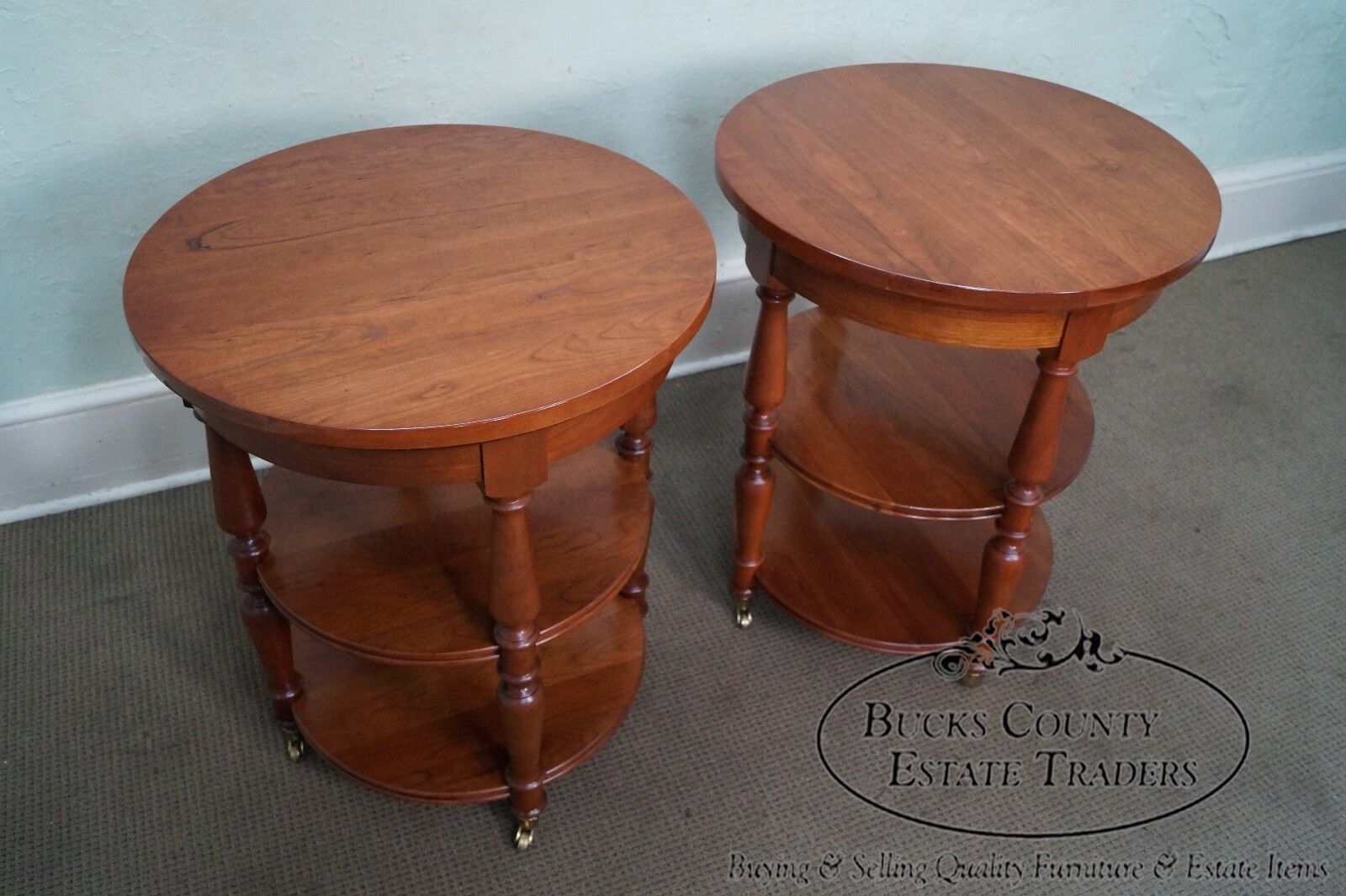 Harden Pair of Solid Cherry 3 Tier Side Tables (B)