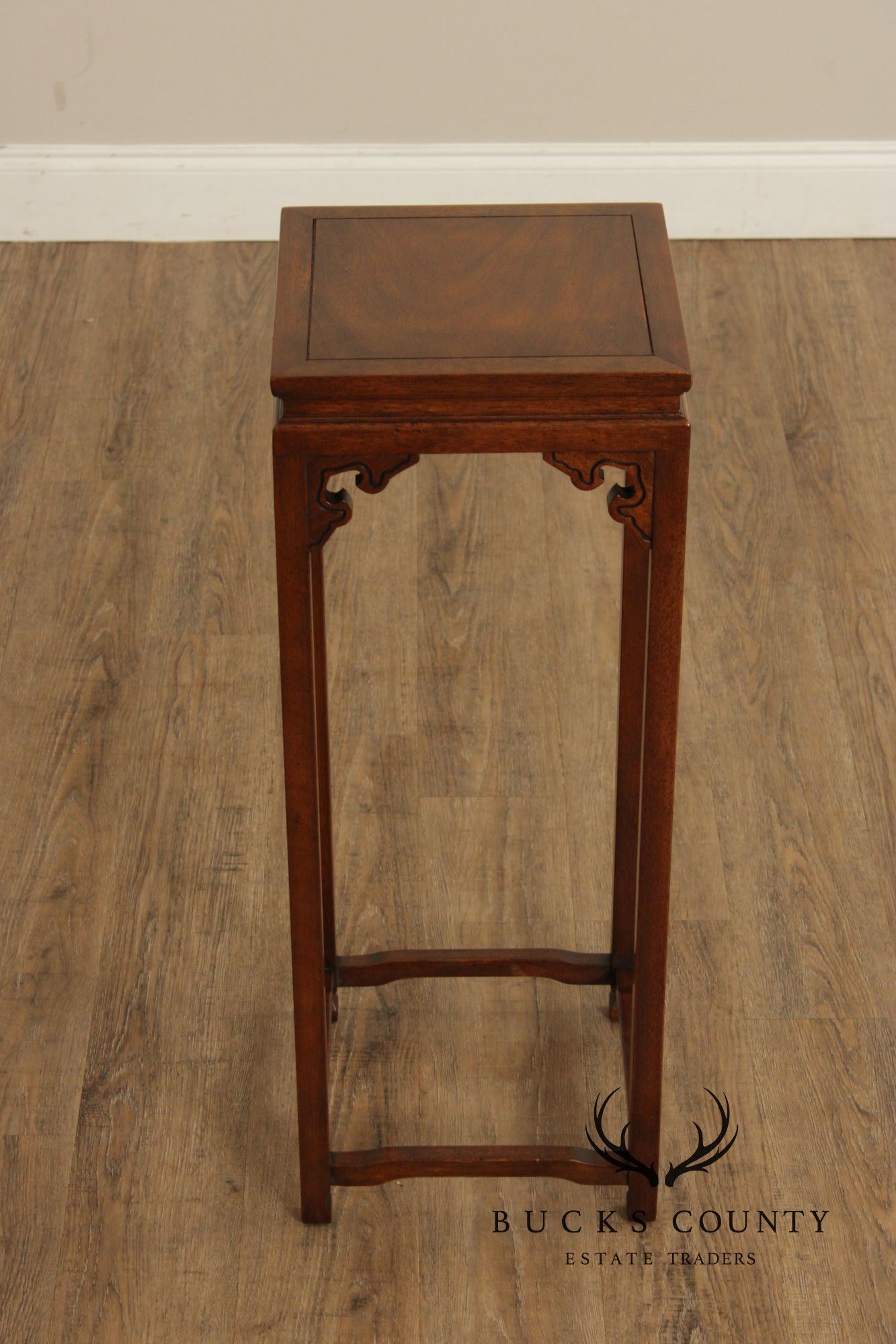 Baker Asian Inspired Pair of Mahogany Pedestal Plant Stands