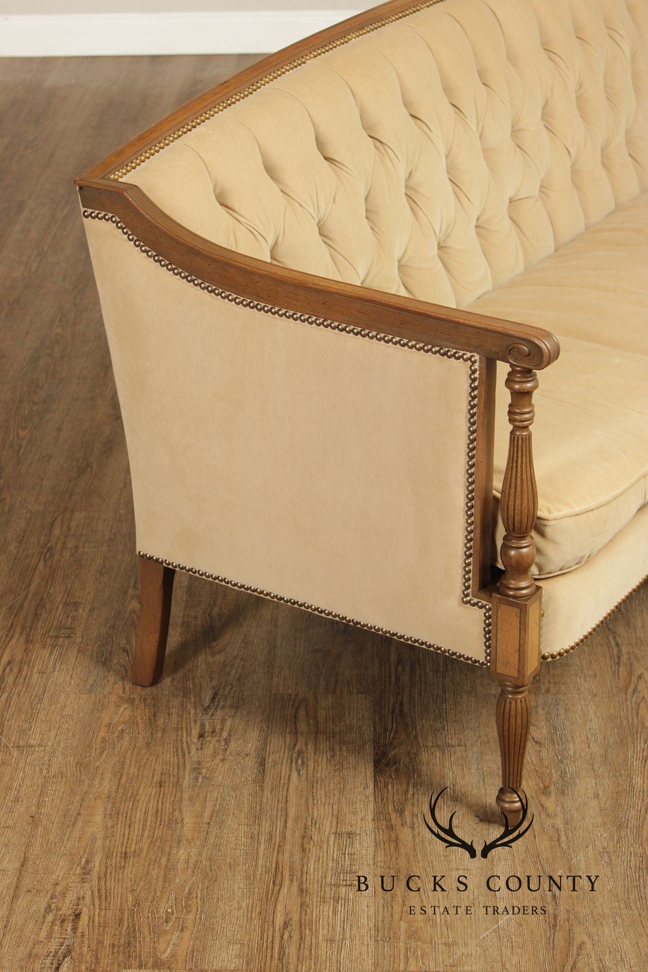 Sheraton Style Vintage Mahogany Tufted Sofa