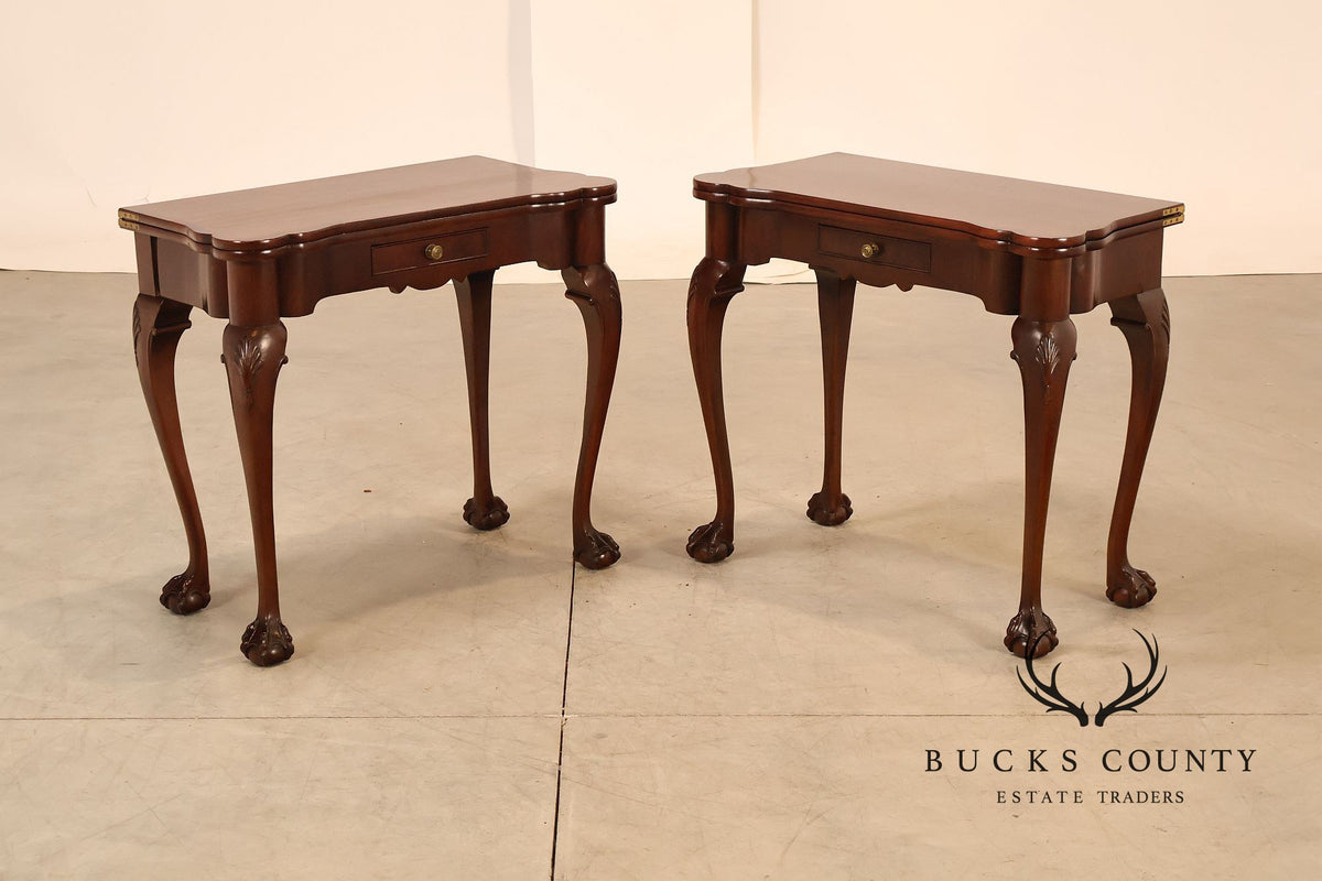 Chippendale Style Mahogany Pair Of Flip-Top Ball And Claw Game Tables
