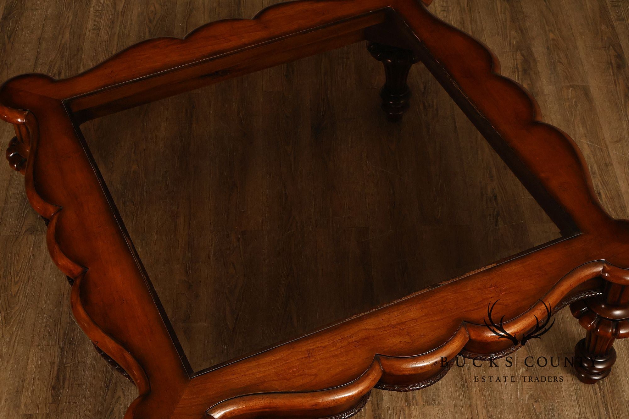 Mediterranean Style Carved Wood And Glass Square Coffee Table