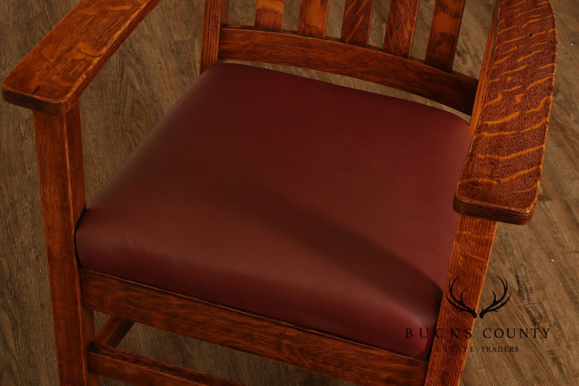 Mission Arts & Crafts Quarter Sawn Oak Armchair With Leather Upholstered Seat