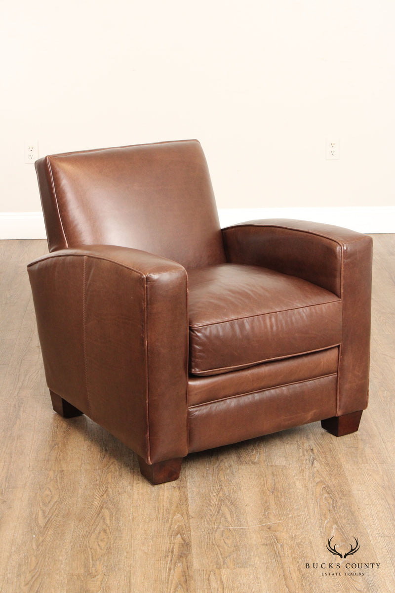 Bernhardt Rustic Pair of Brown Leather Club Chairs