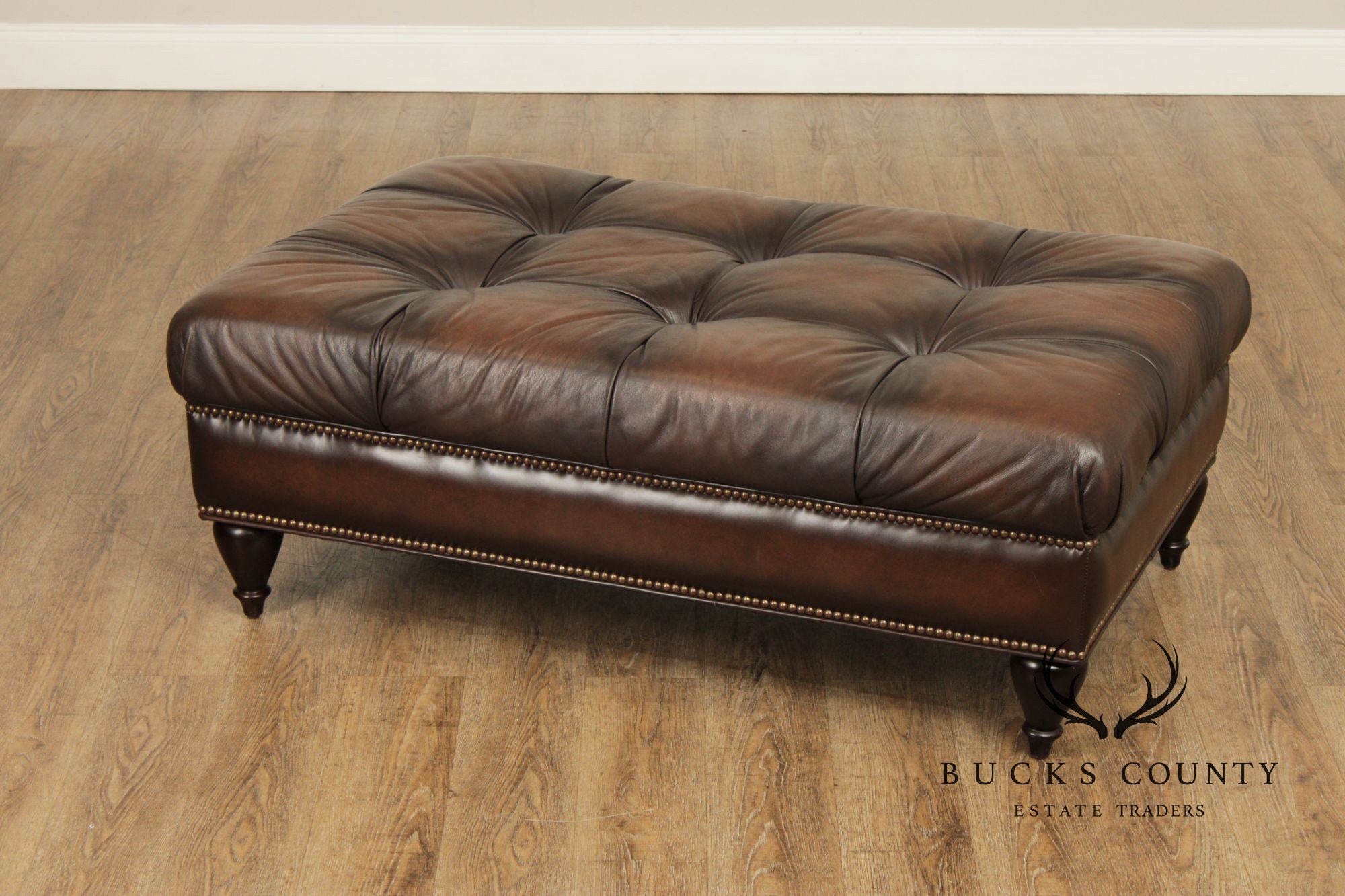 Bernhardt Chesterfield Style Tufted Brown Leather Ottoman