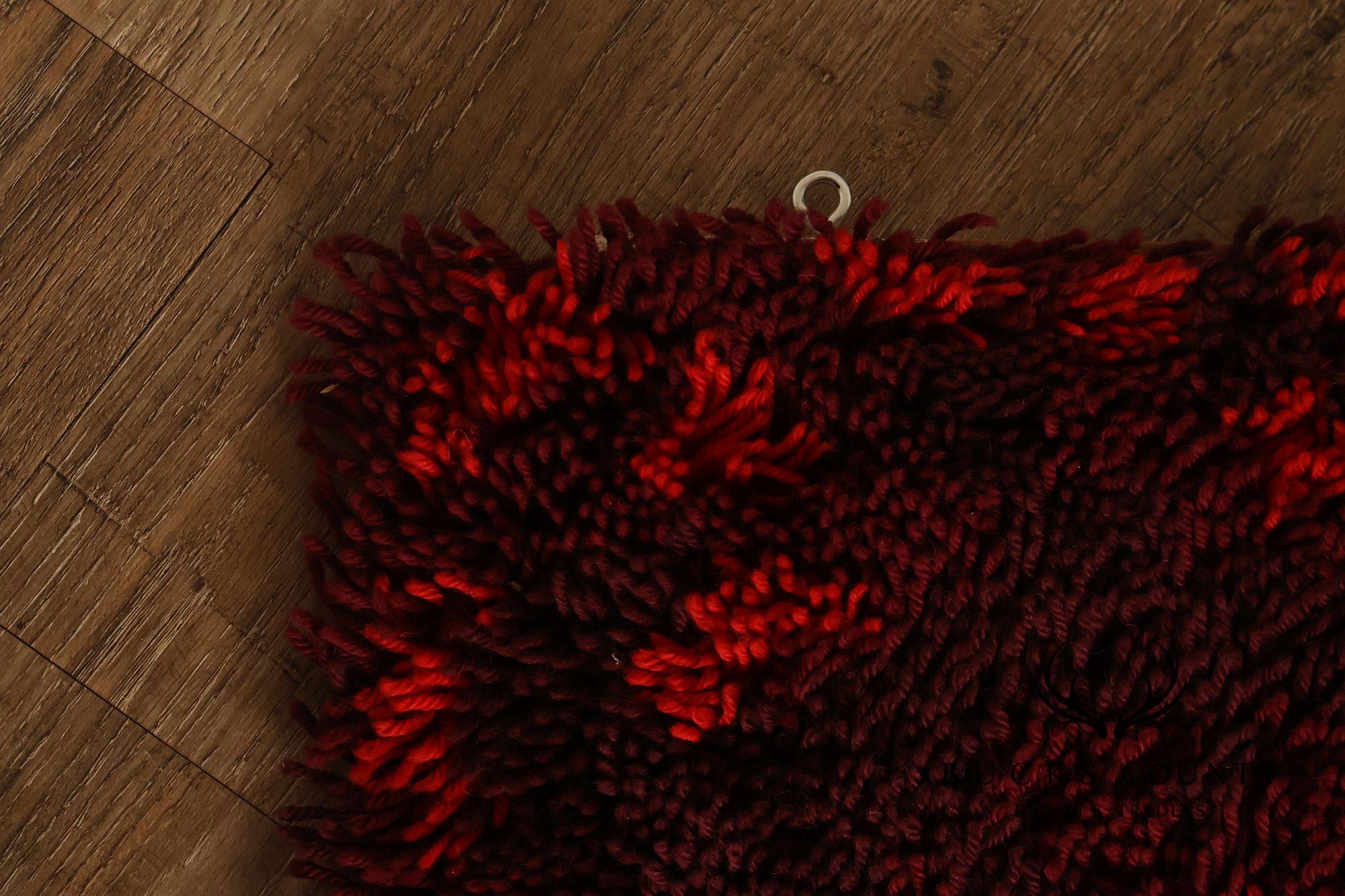 Mid Century Modern Scandinavian Rya Wool Abstract Red Shag Area Rug / Textile Wall Hanging by Ritva Puotila