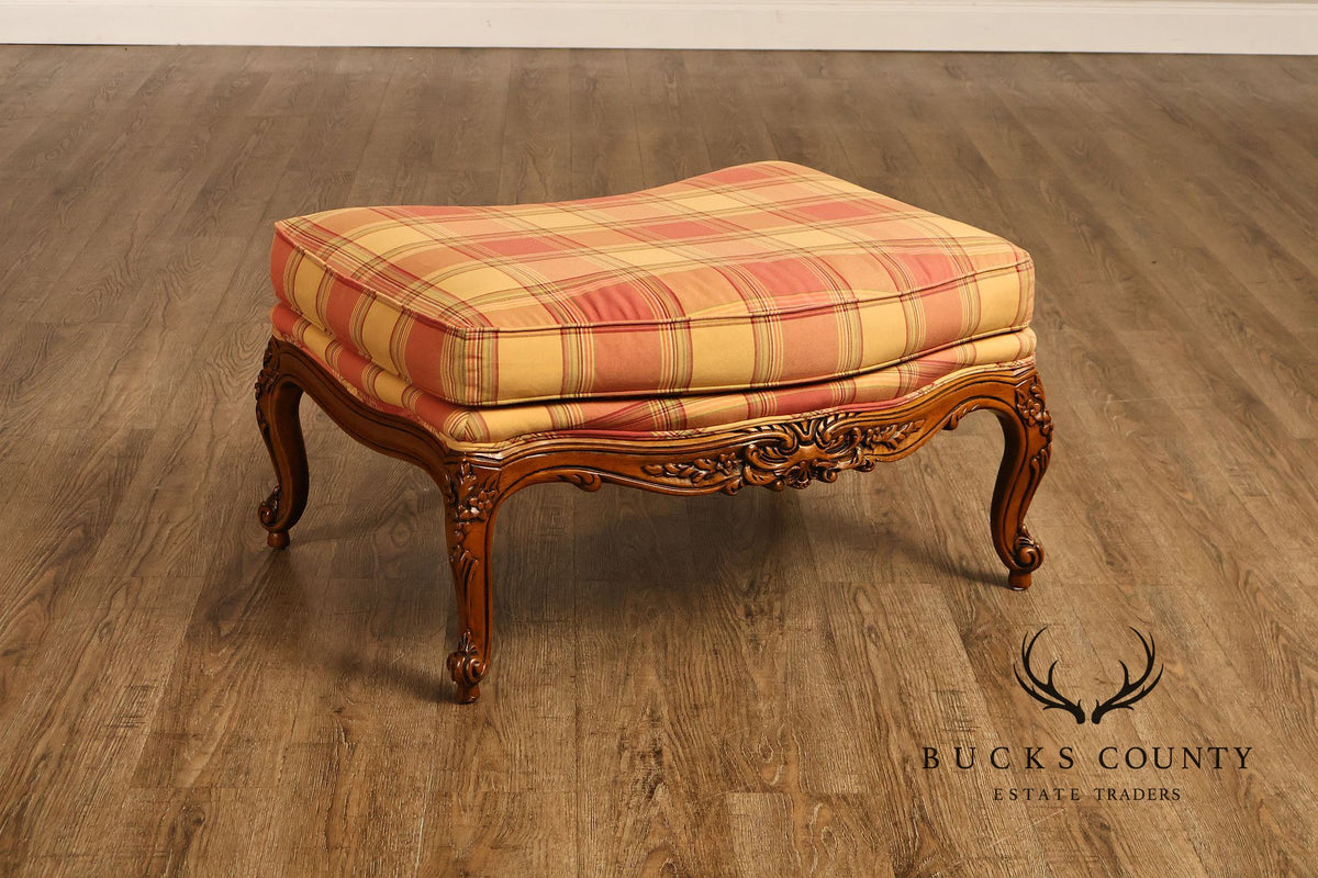 Sherrill Furniture French Louis XV Style Pair of Lounge Chairs with Ottomans