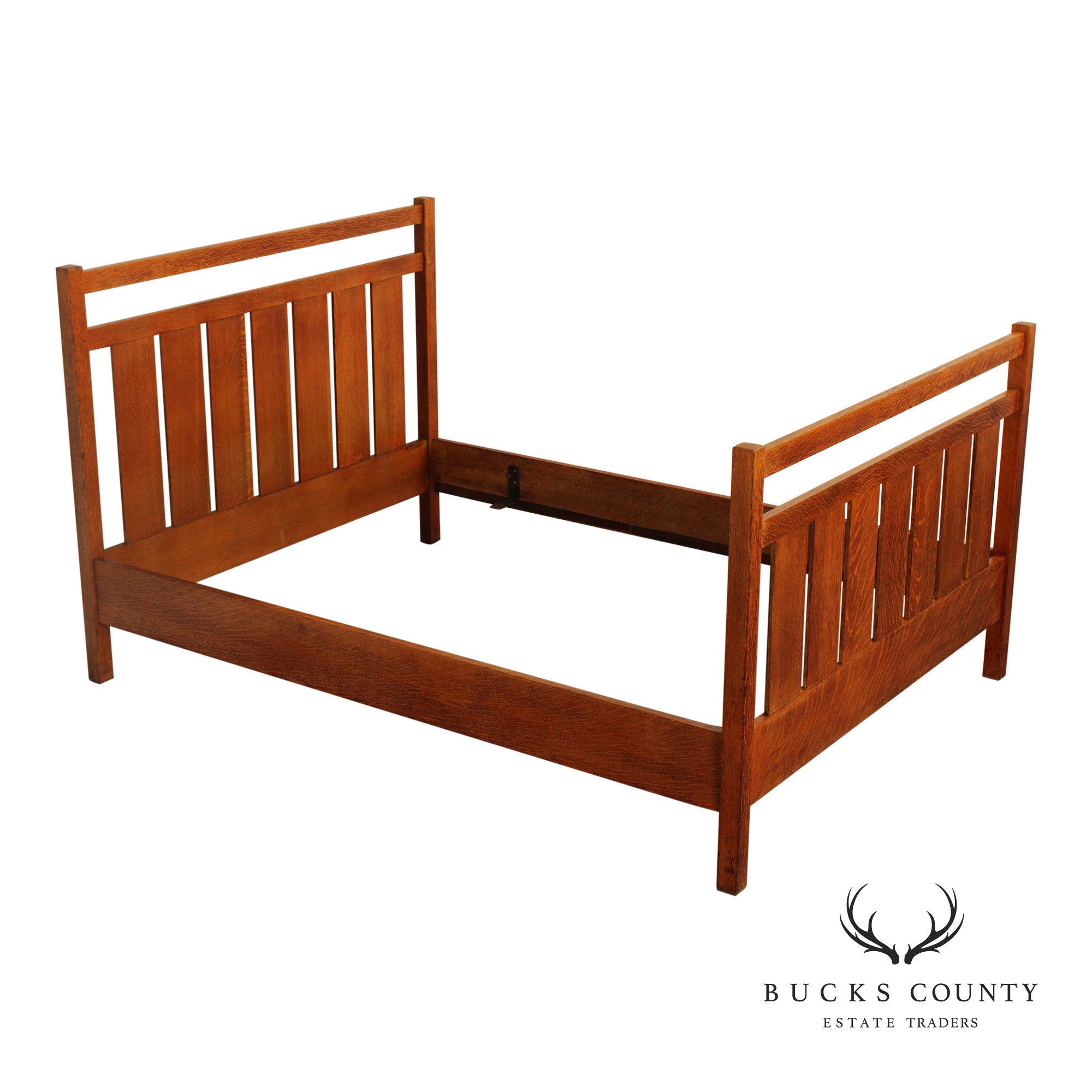 L & JG Stickley Antique Mission Full Size Oak Slat Bed