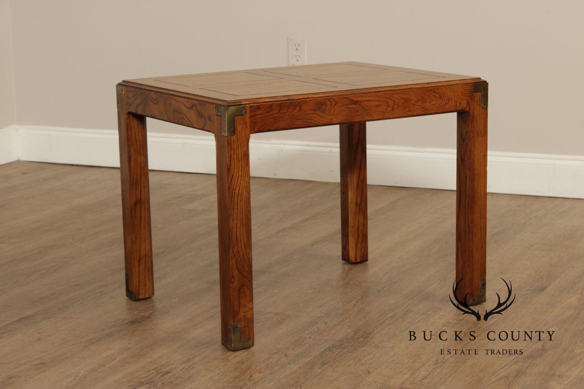 Henredon 'Artefacts' Oak and Brass Campaign End Table