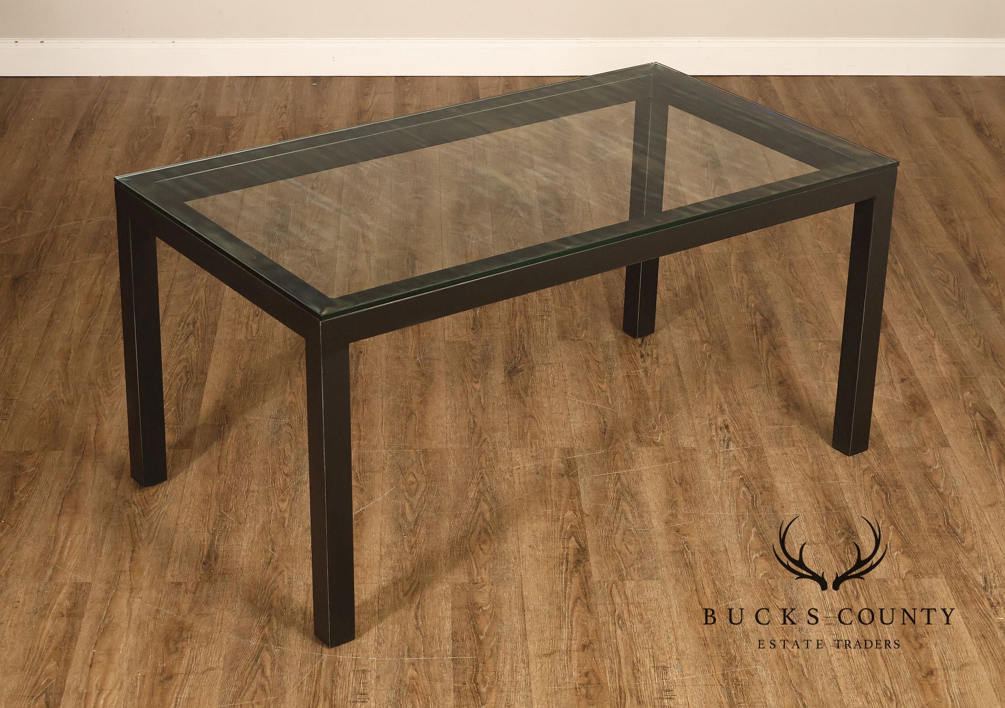 Mitchell Gold + Bob Williams Modern  Parsons Style Glass Top Dining Table