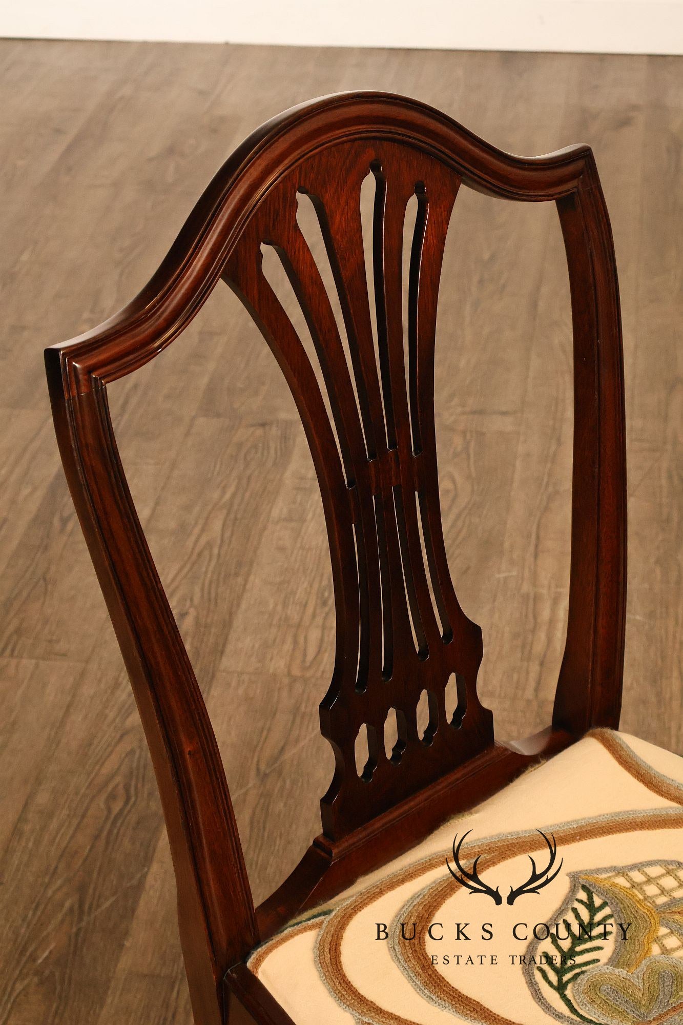Chippendale Style Set of Eight Crewel Upholstered Mahogany Dining Chairs