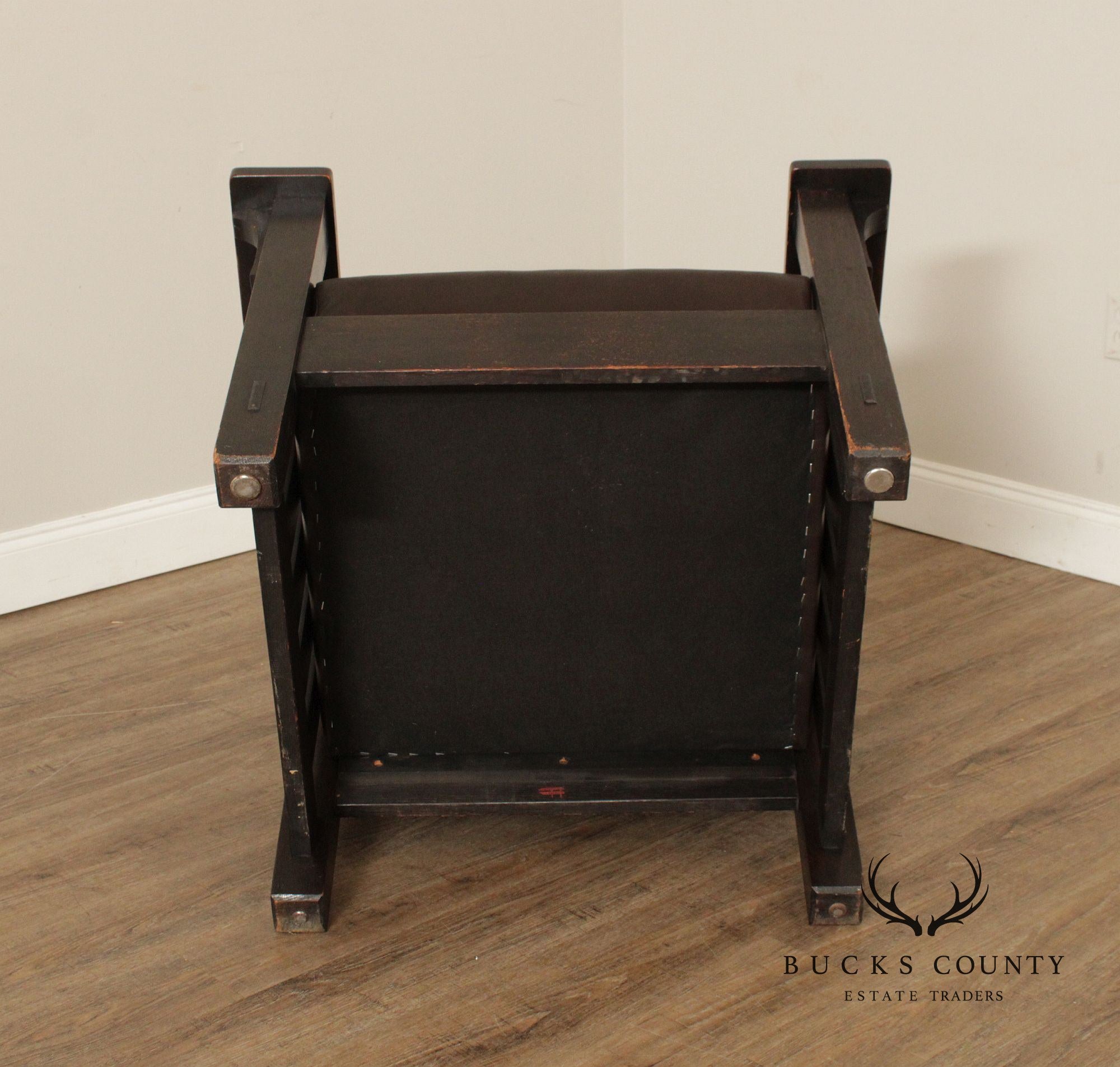 L & JG Stickley Antique Mission Oak and Leather Morris Chair