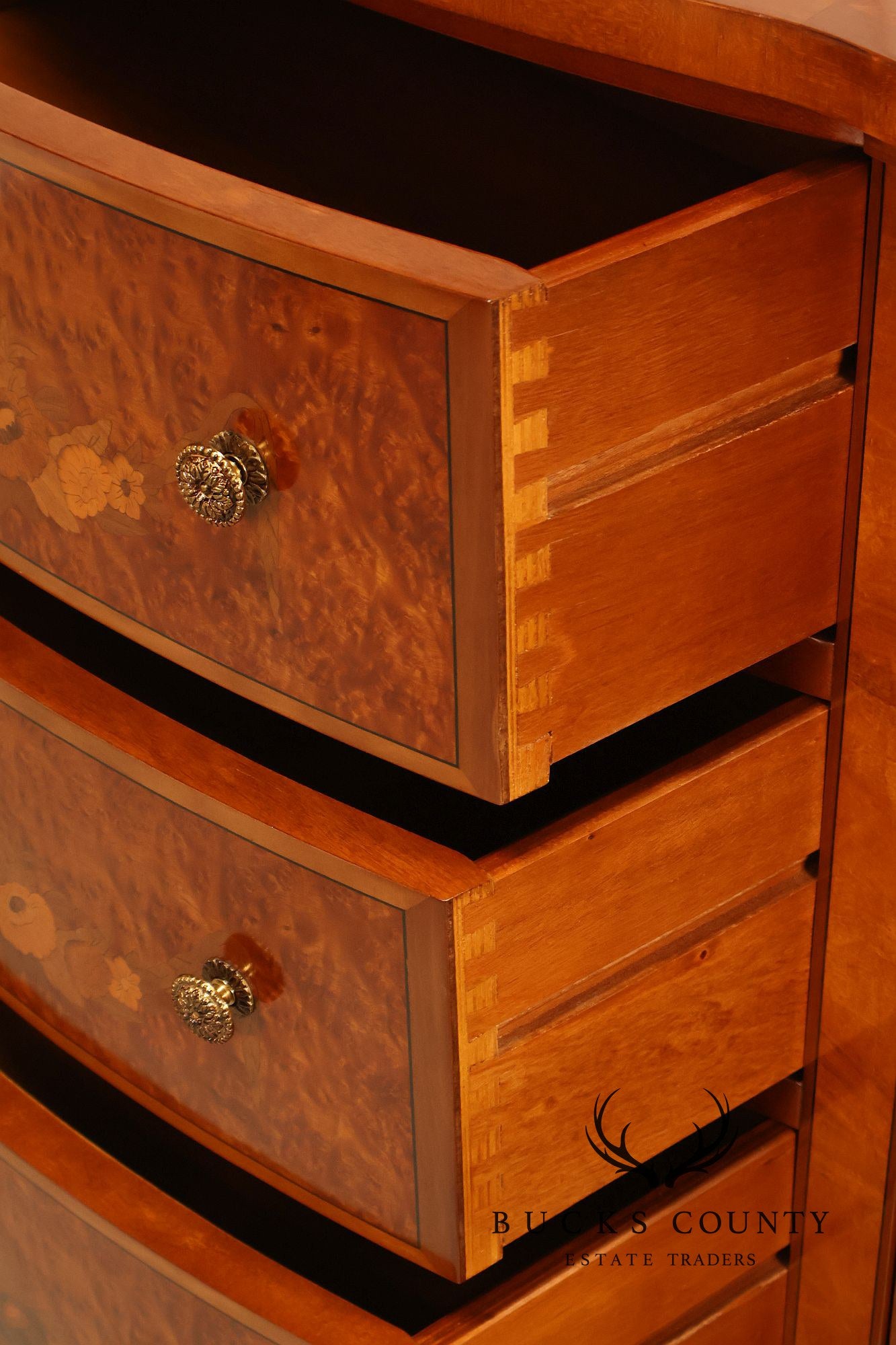 Italian Marquetry Inlaid Burl Wood Credenza Sideboard Server