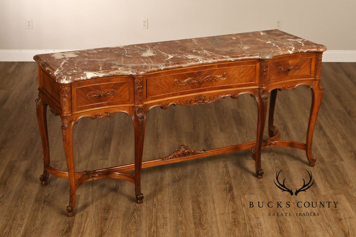 Antique French Louis XV Style Carved Walnut Marble Top Sideboard