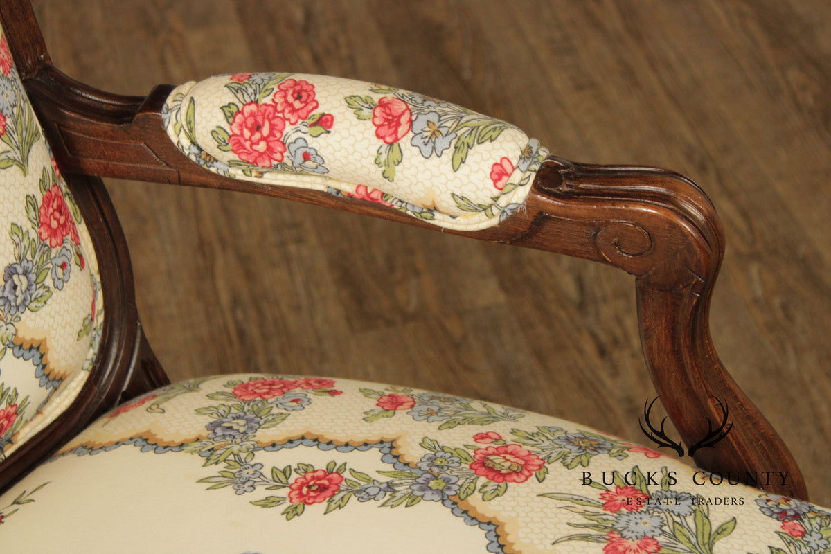 French Louis XV Style Mahogany Fauteuil Armchair
