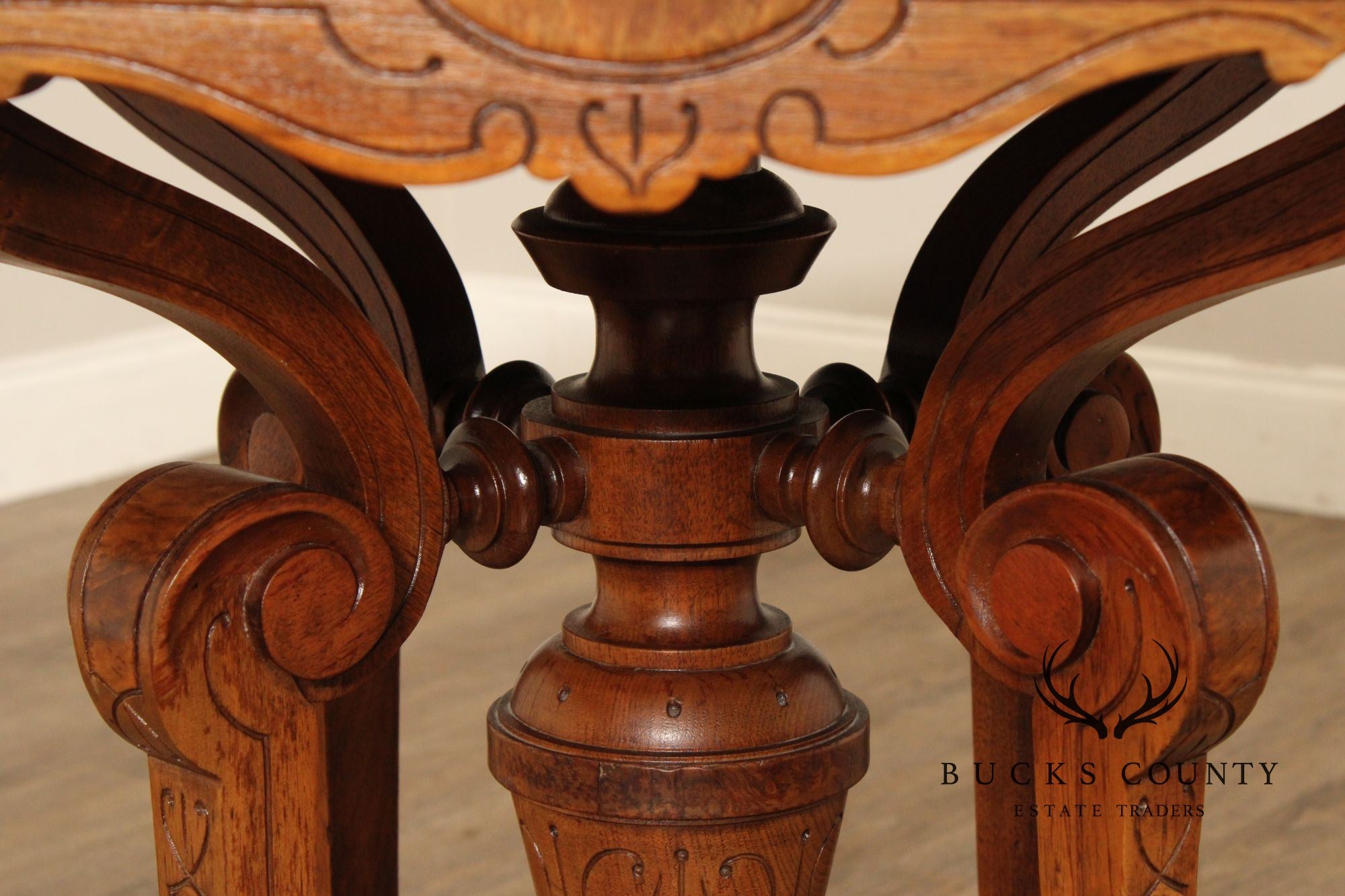 Antique Victorian Carved Walnut Marble Top Parlor Table