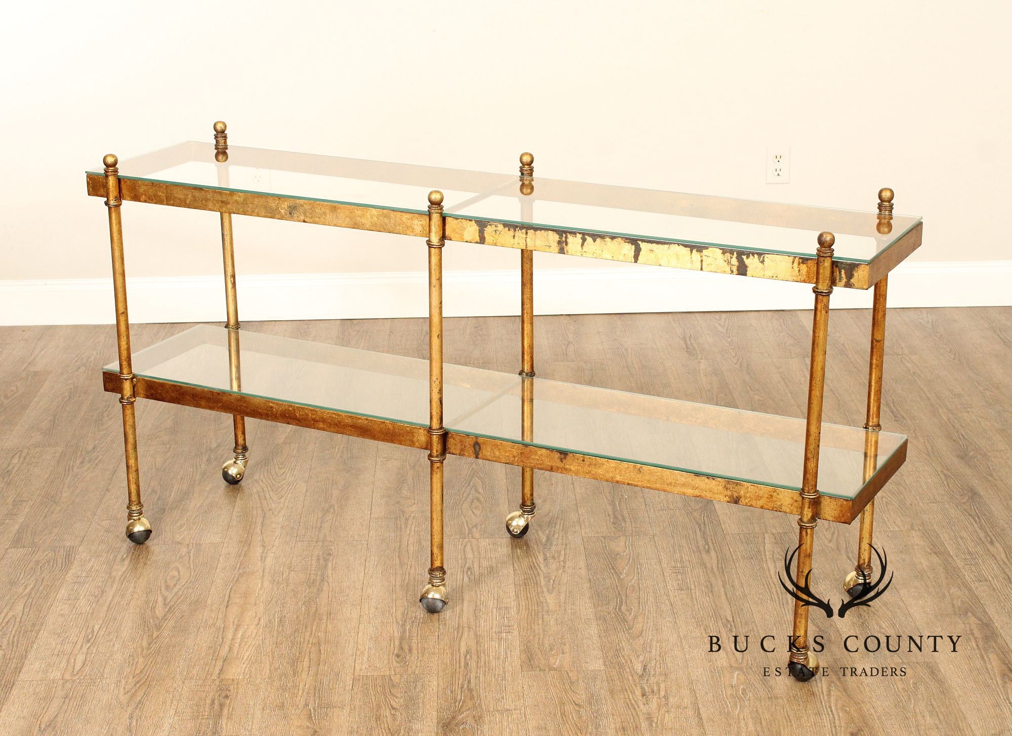 Hollywood Regency Mid Century Gilt Metal Glass Top Bar Console Table