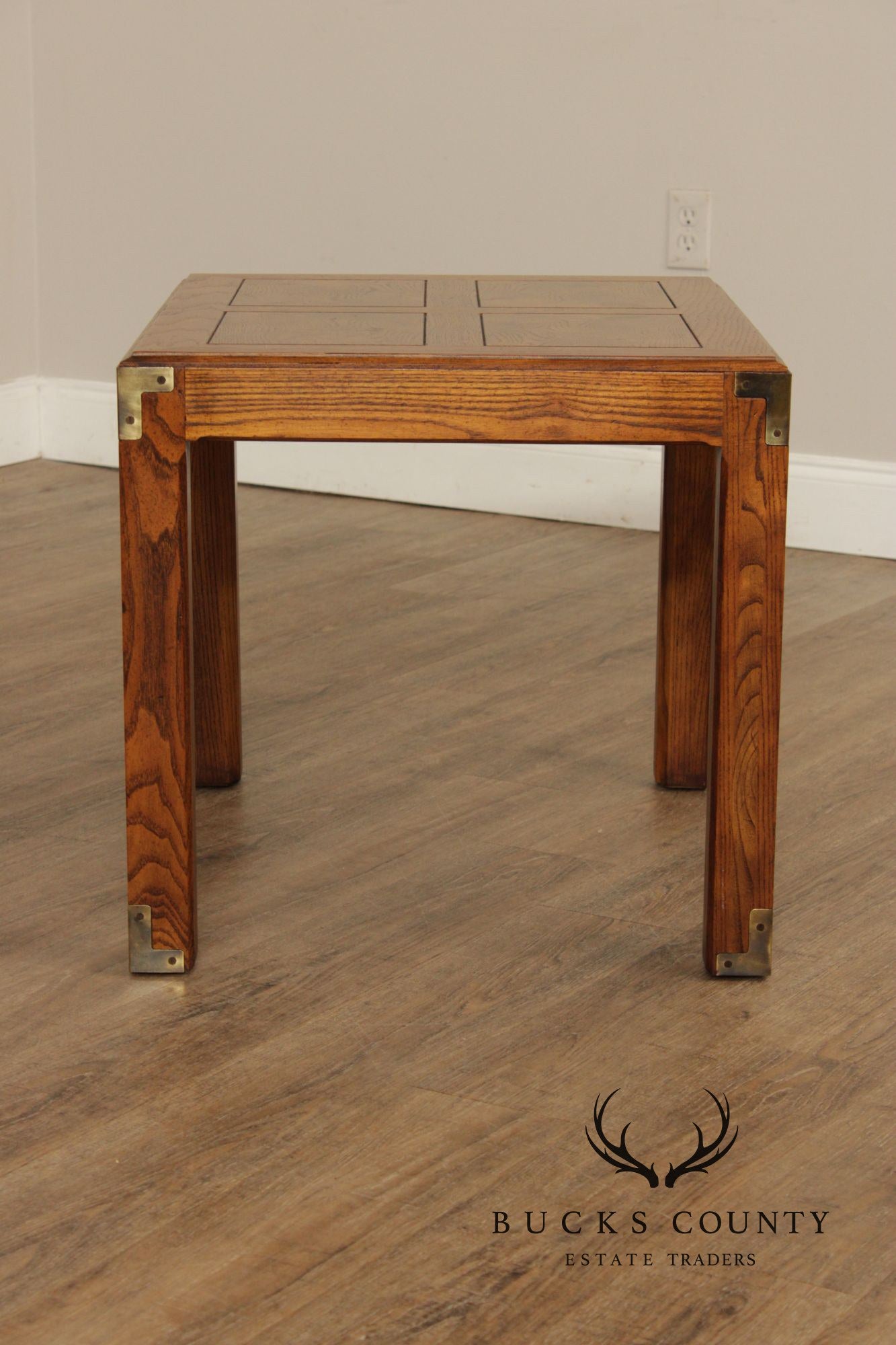 Henredon 'Artefacts' Oak and Brass Campaign End Table