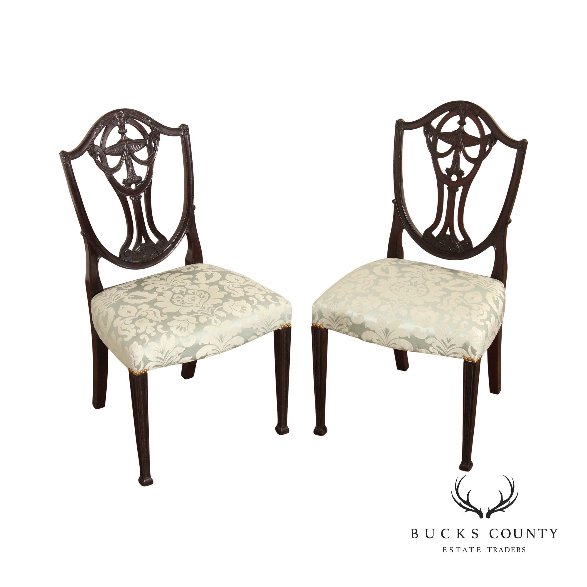 Hepplewhite Style Pair of Mahogany Shield-Back Side Chairs