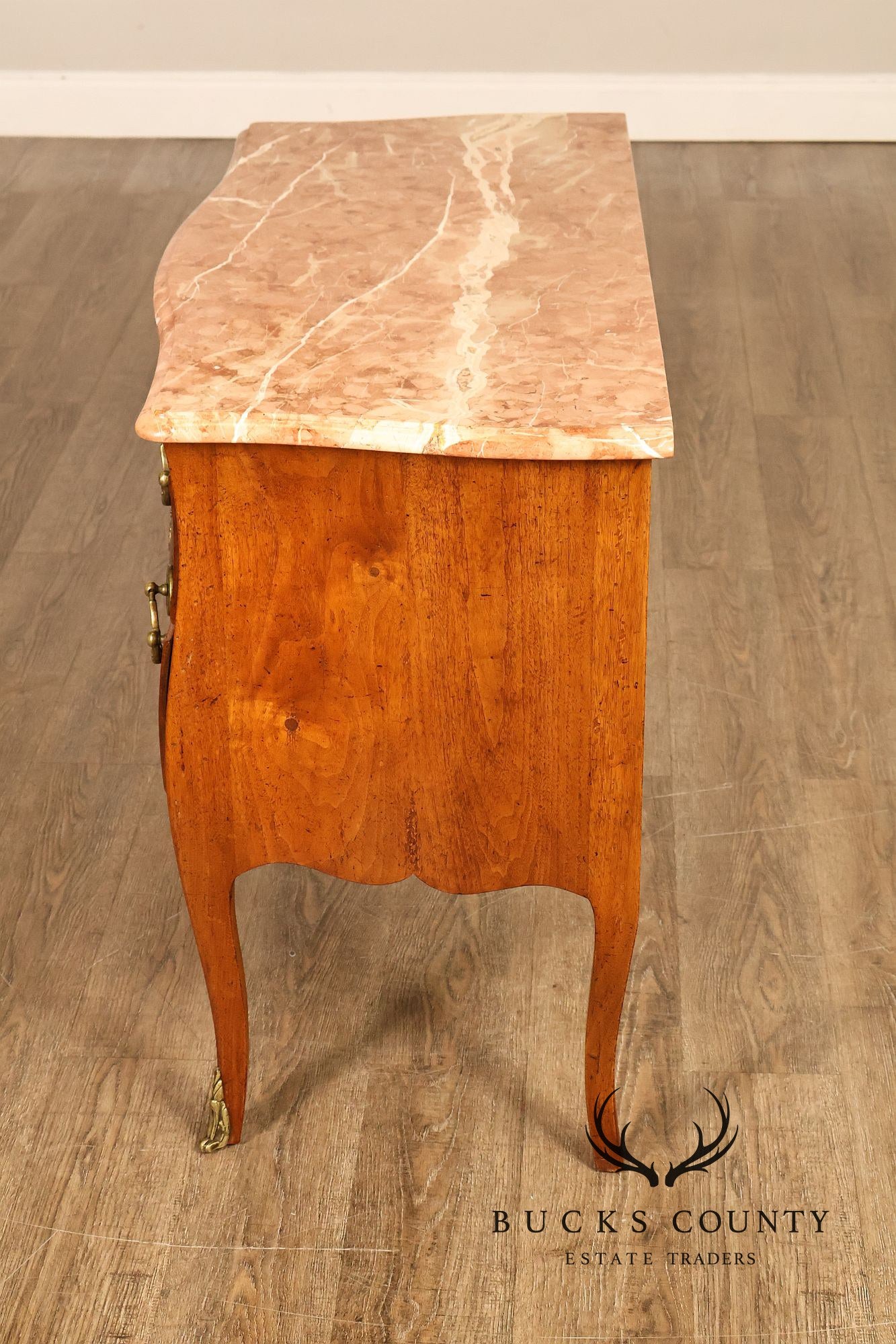 Don Ruseau French Louis XV Style Walnut Marble Top Commode