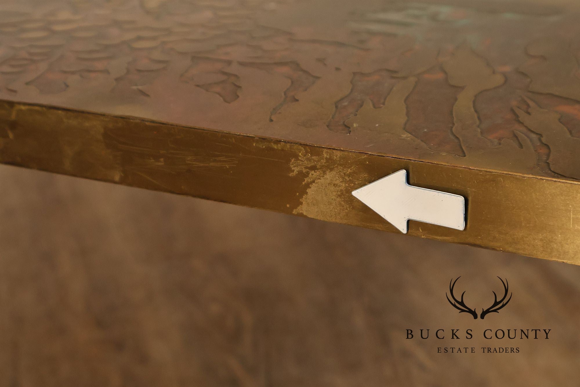 Mid Century Modern Acid Etched Brass Top Coffee Table With Hairpin Legs