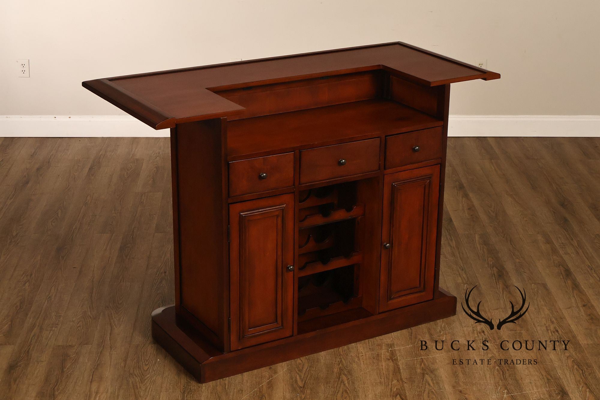 Traditional Home Bar With Wine Storage And Two Bar Stools