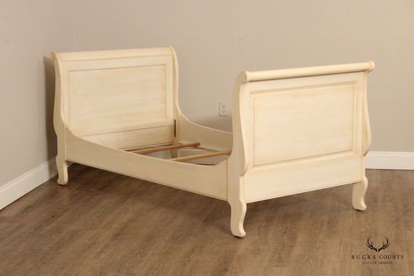 Ethan Allen 'Country French' Carved and Painted Twin Sleigh Bed
