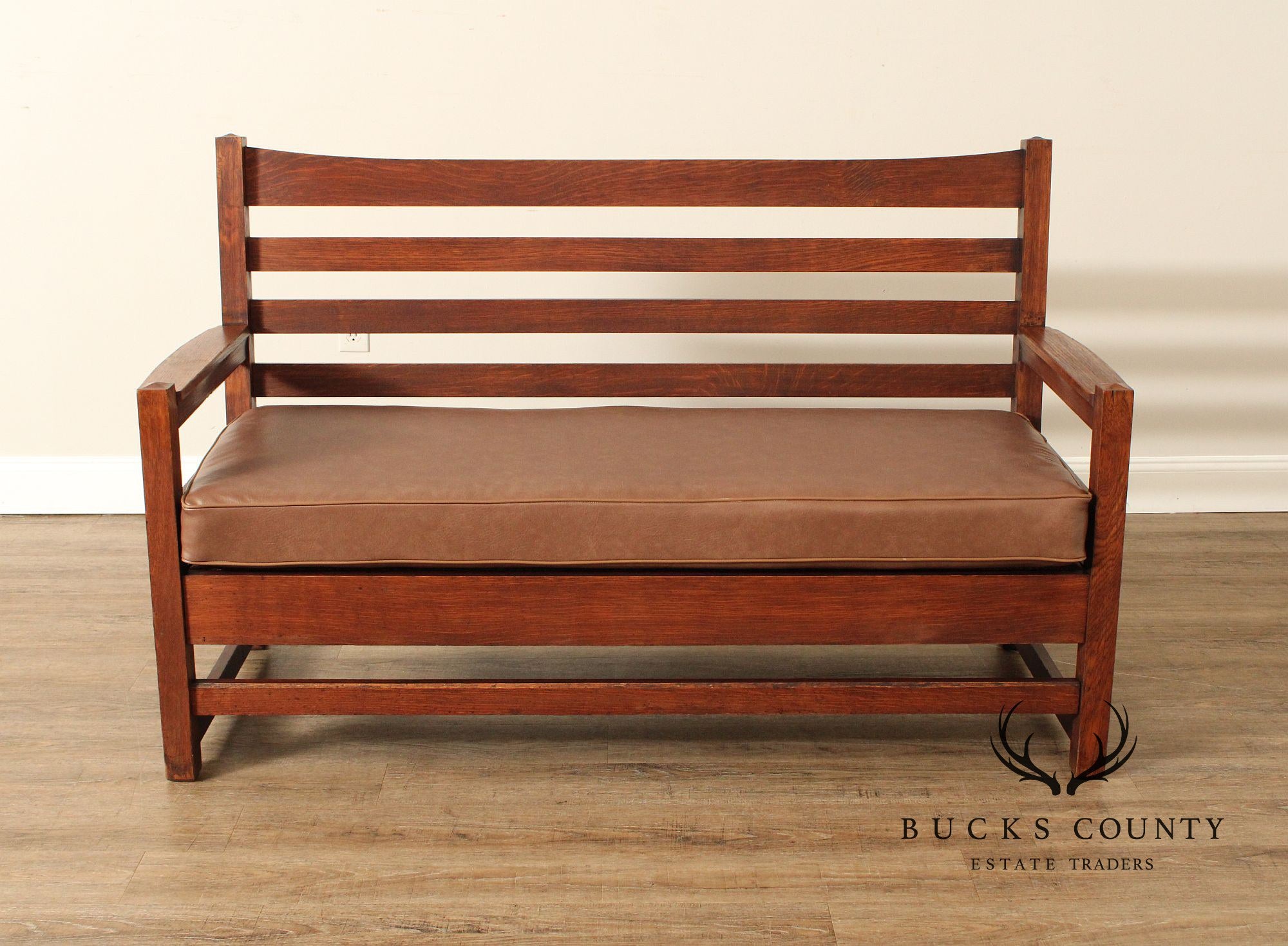 Gustav Stickley Antique Ladder Back Oak Settee