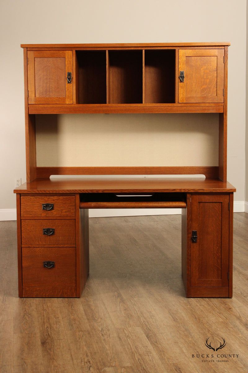 Stickley Mission Collection Oak Executive Desk with Hutch
