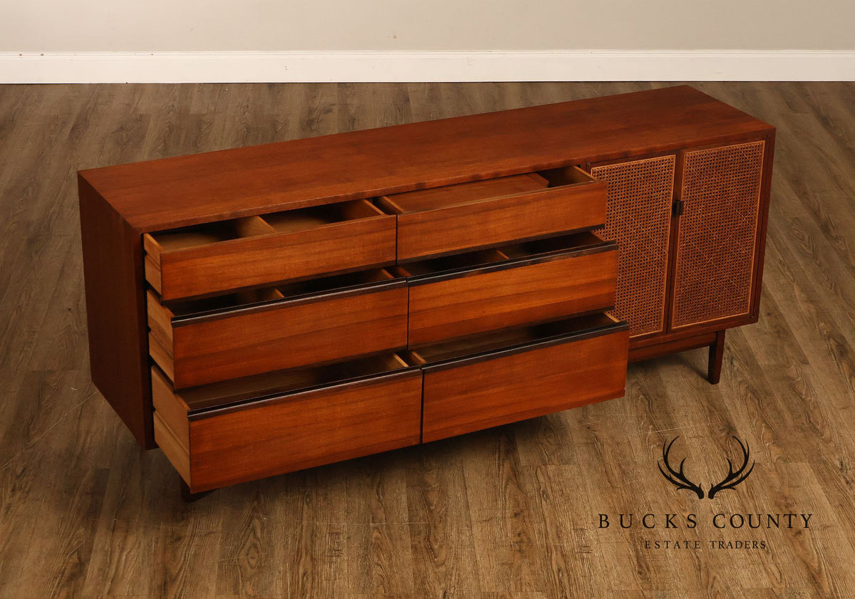 Calvin Mid Century Modern Cane Door Teak Dresser