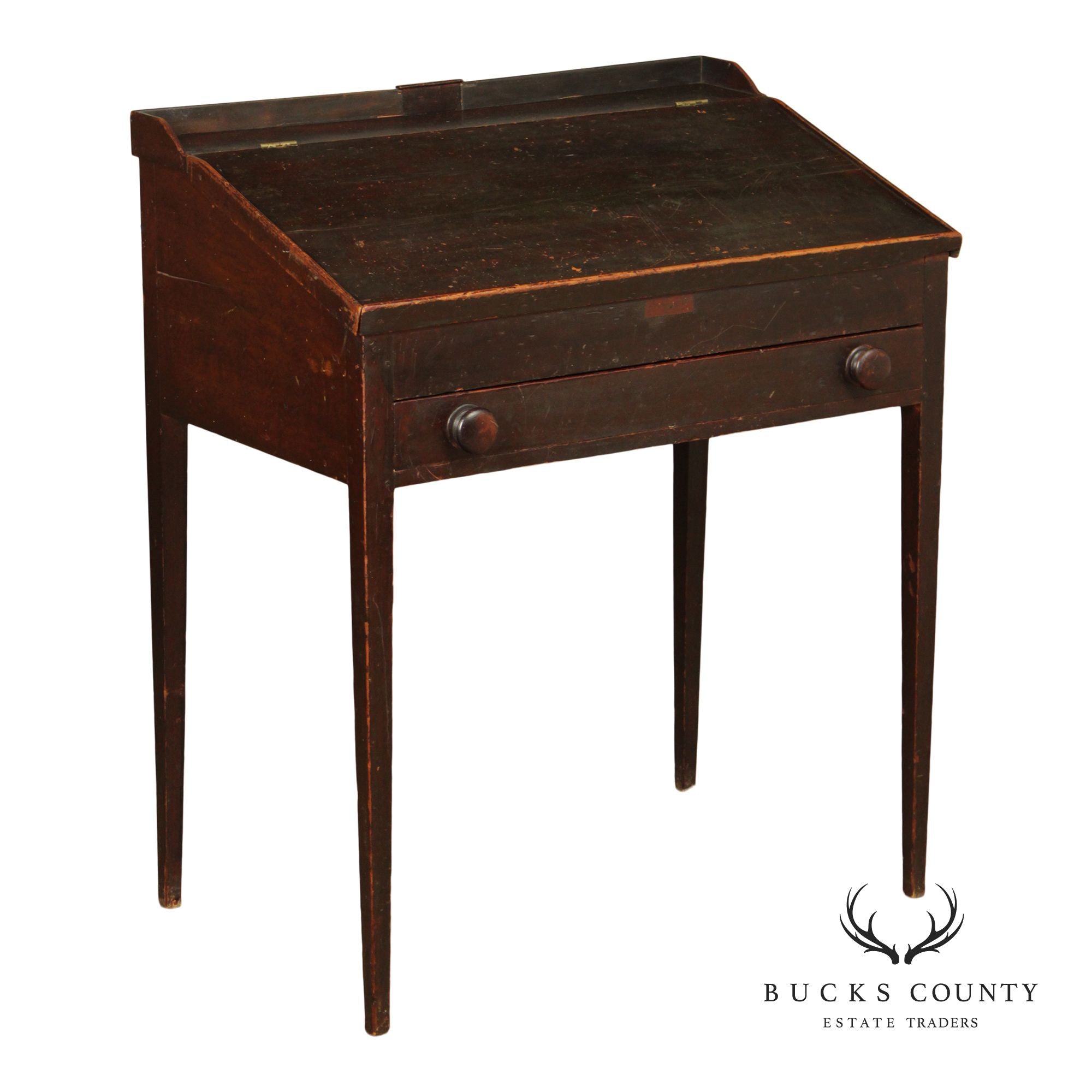 Antique Country Sheraton Slant Front Clerk’s Desk