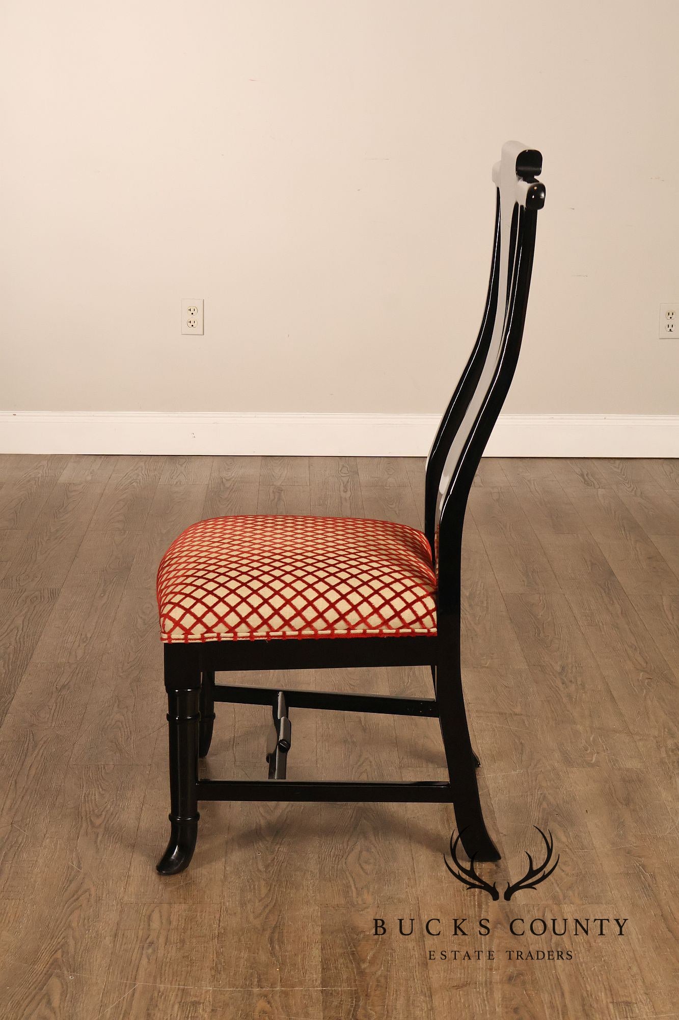 12 Custom Black Lacquered Asian Inspired Dining Chairs