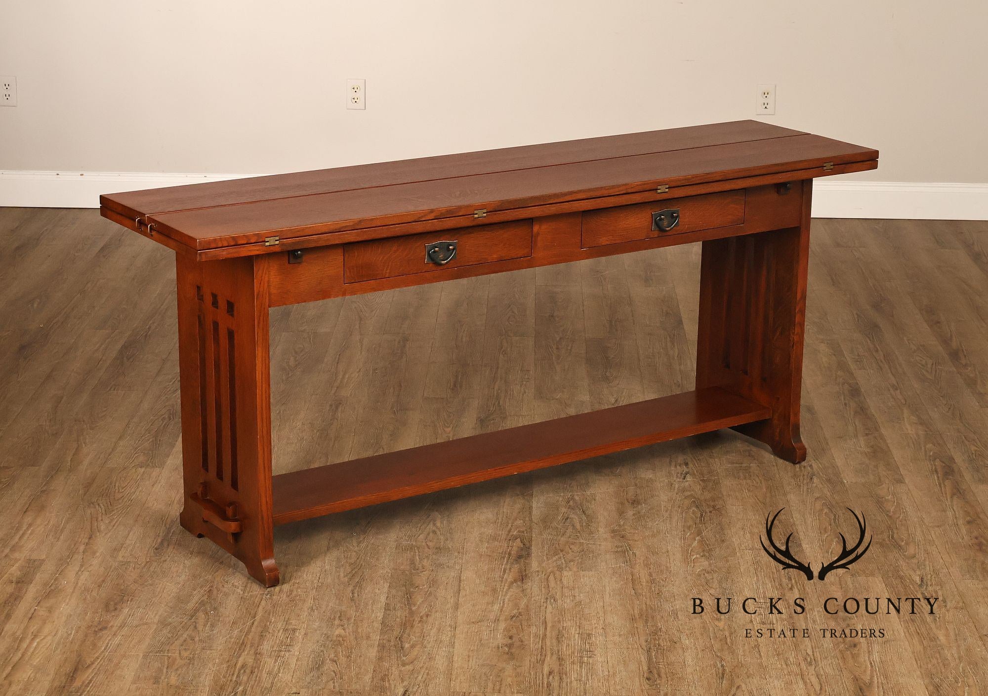 Stickley Furniture Mission Collection Oak Flip Top Harvest Console Or Dining Table