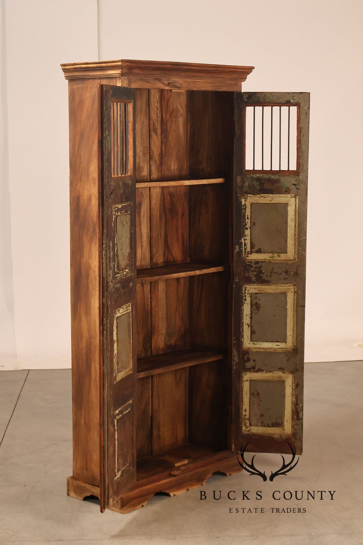 Antique Indian Teak and Wrought Iron Cabinet