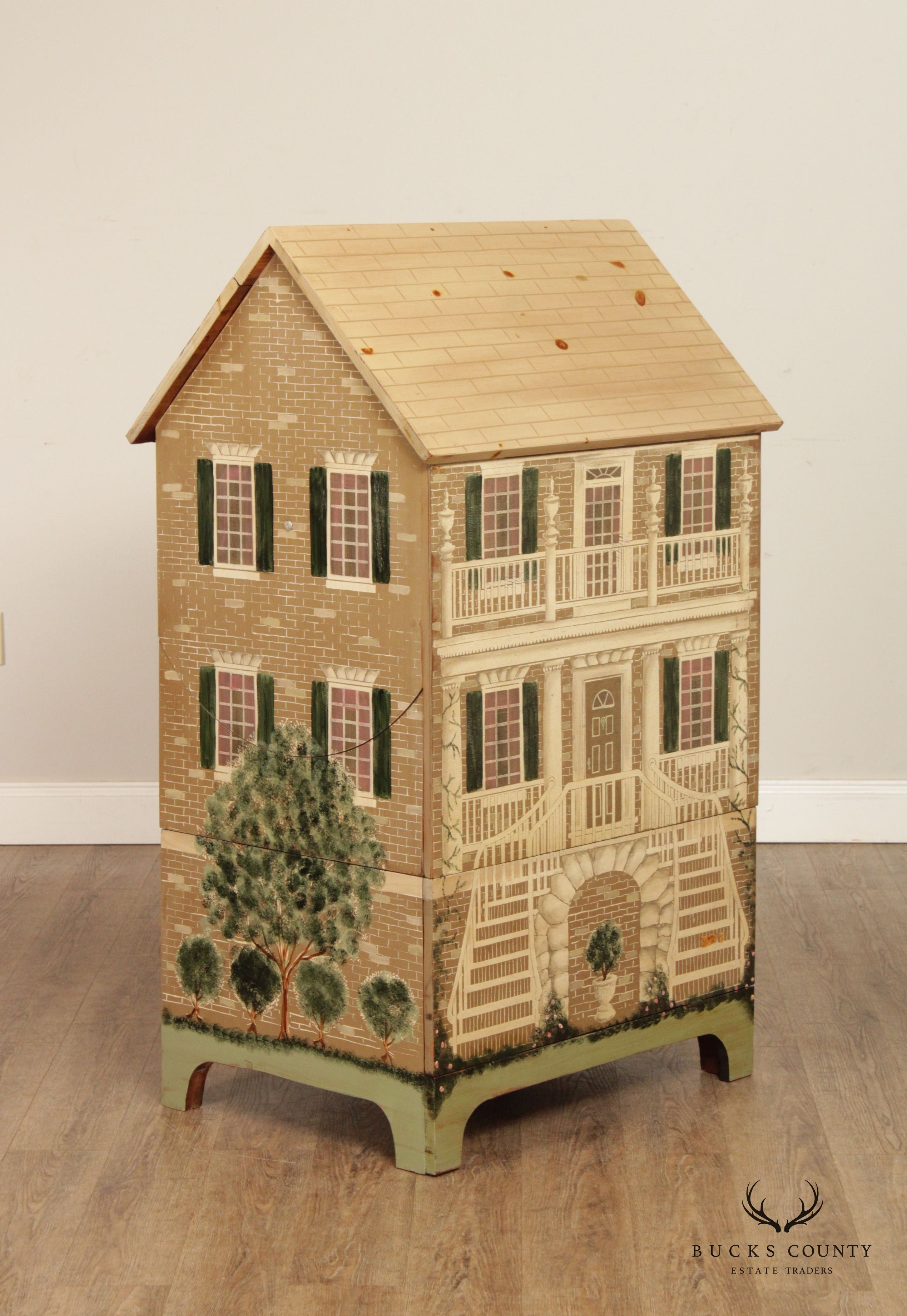 Hand Painted Pine Swivel Media Cabinet Stand