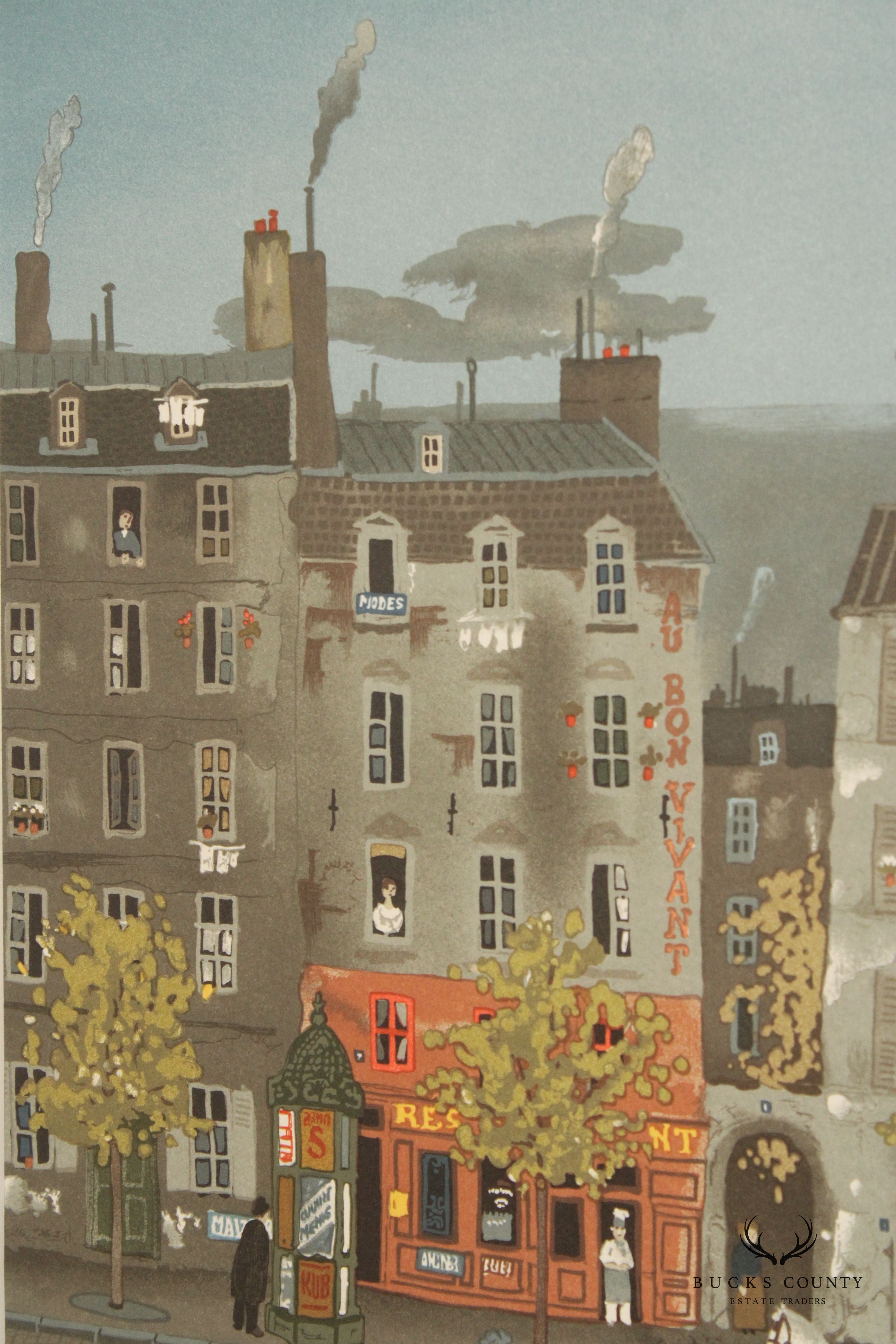 Michel Delacroix 'L'Homme Sandwich' Framed Colored Lithograph