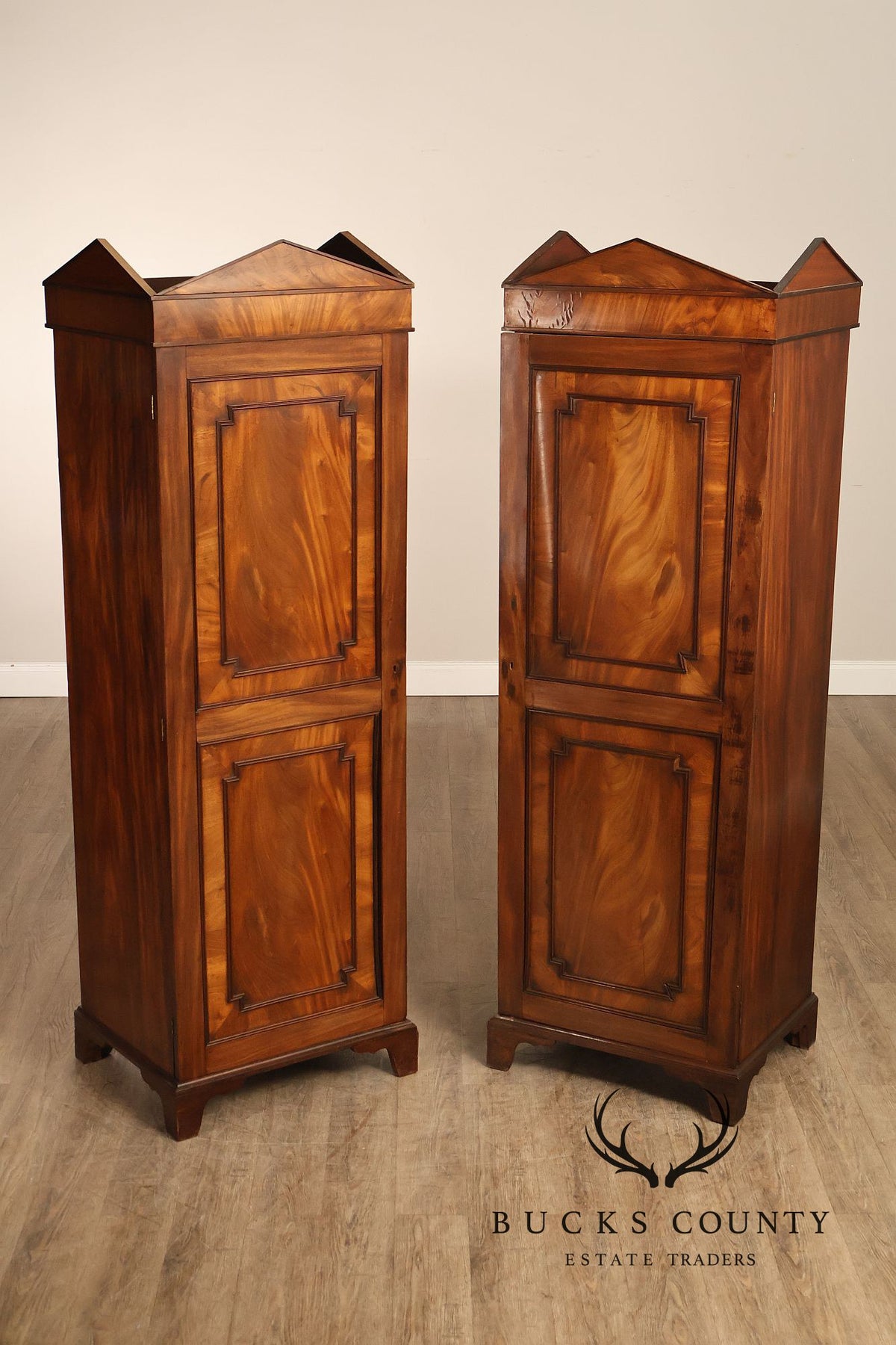 Antique Georgian Style Pair Of Single Door Wardrobe Armoires