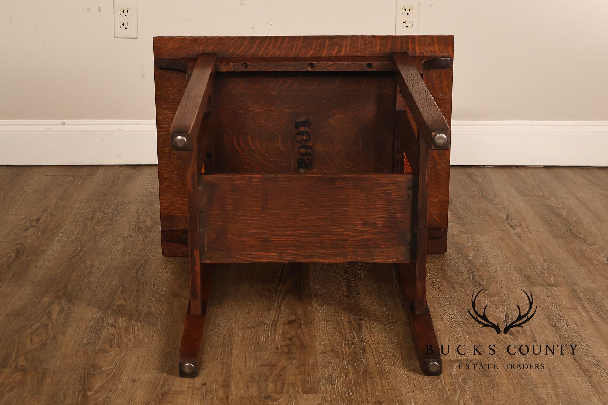 Antique Stickley Brothers Arts & Crafts Oak Side Table With Cane Panels