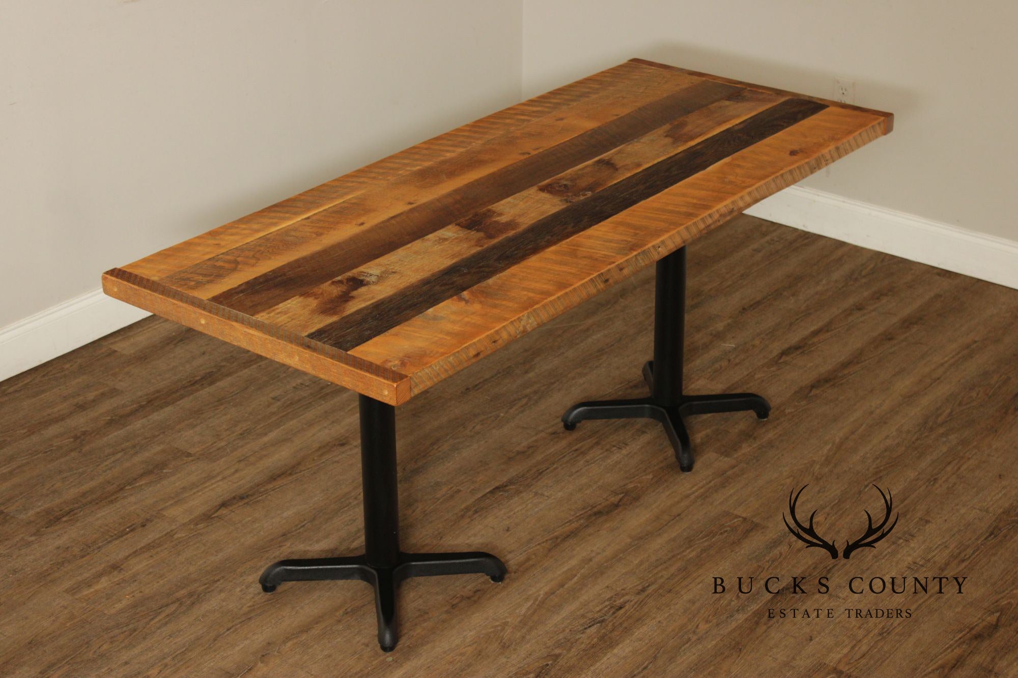 Industrial Style Reclaimed Wood Top Iron Base Dining Table
