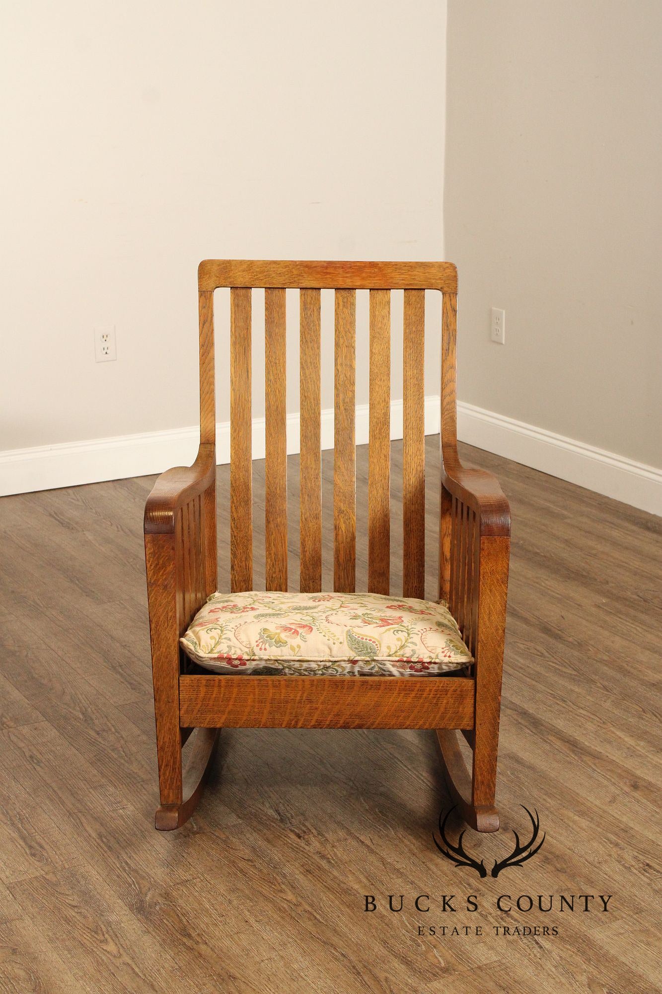 Antique Arts & Crafts Slatted Oak Rocker