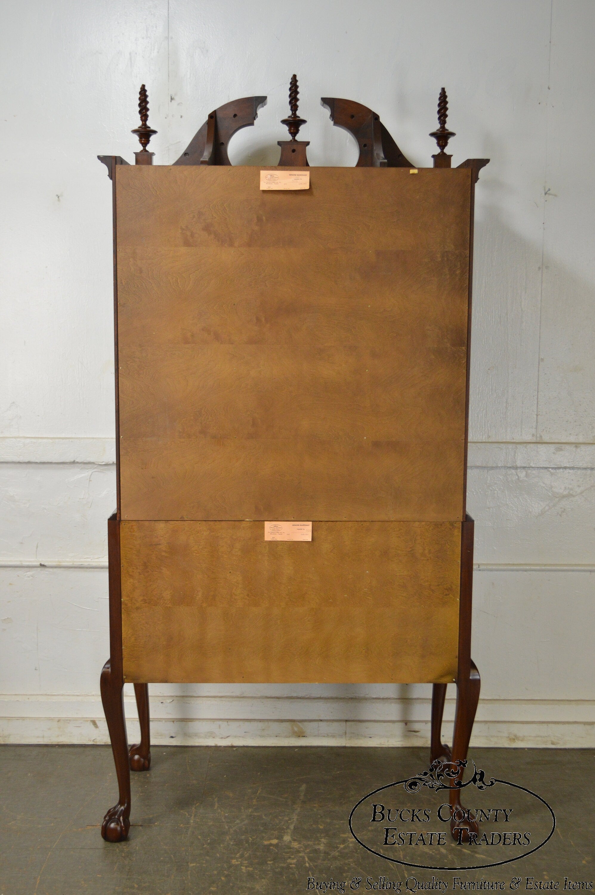 Henkel Harris "SPNEA" Ball & Claw Foot Chippendale Mahogany Highboy (B)