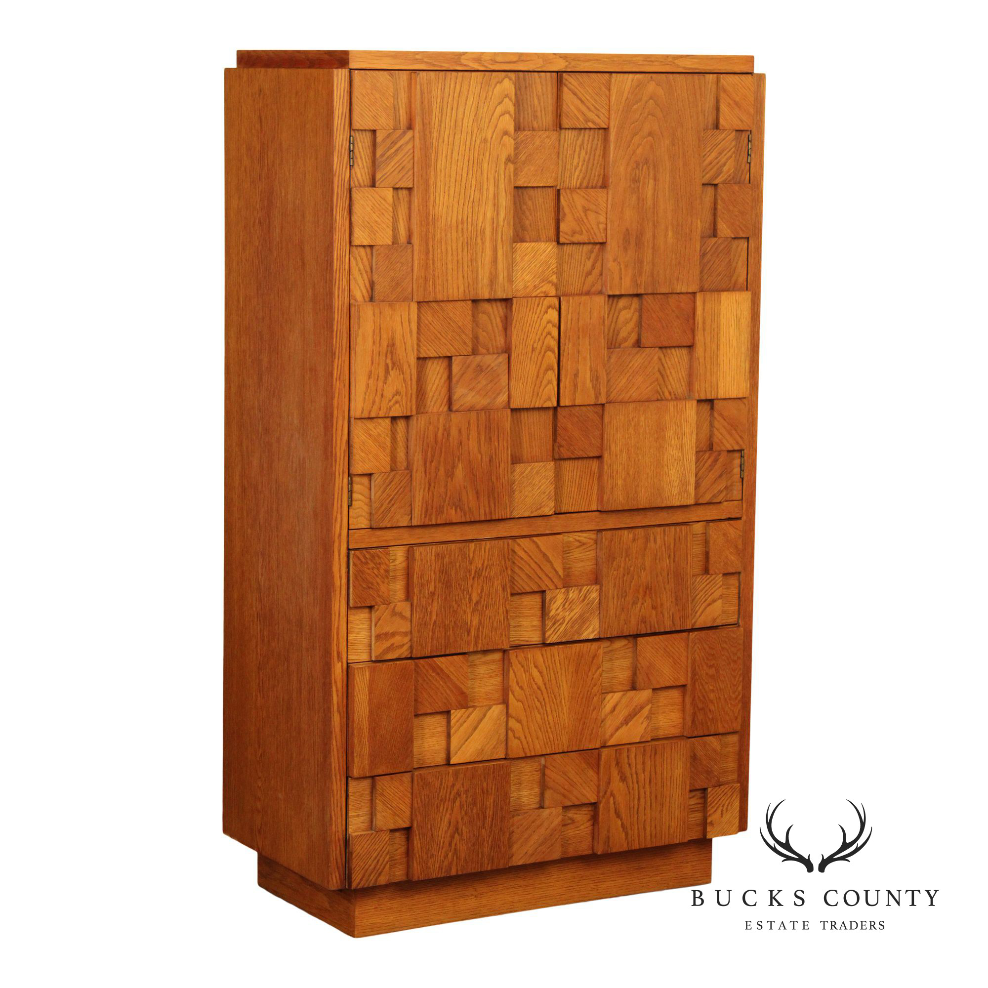 Lane Mid Century Modern Brutalist Oak Armoire