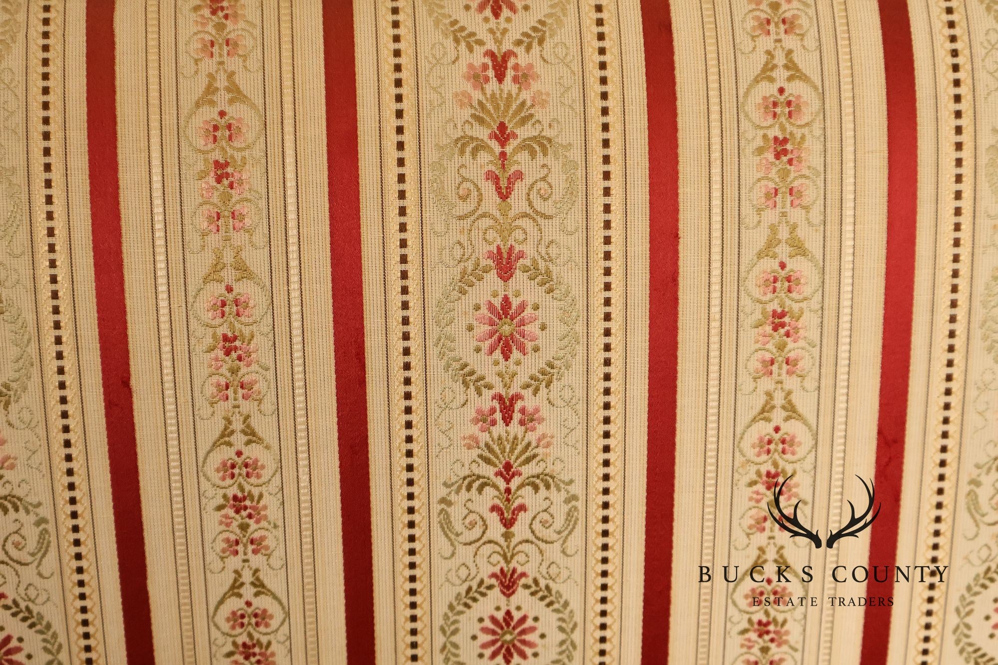 Vintage Sheraton Style Mahogany Inlaid Upholstered Loveseat